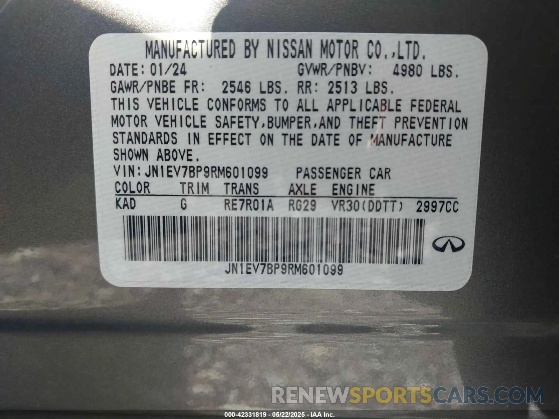 9 Фотография поврежденного автомобиля JN1EV7BP9RM601099 INFINITI Q50 2024