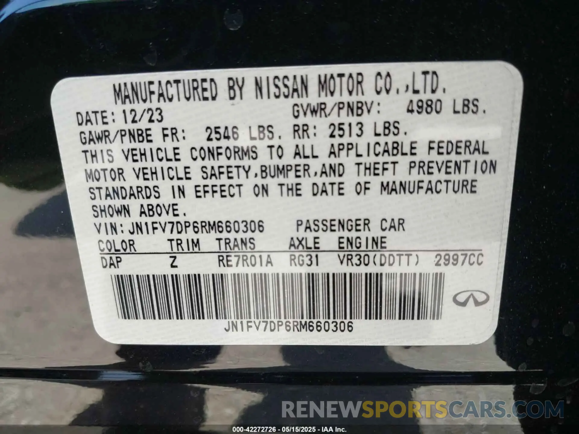9 Фотография поврежденного автомобиля JN1FV7DP6RM660306 INFINITI Q50 2024