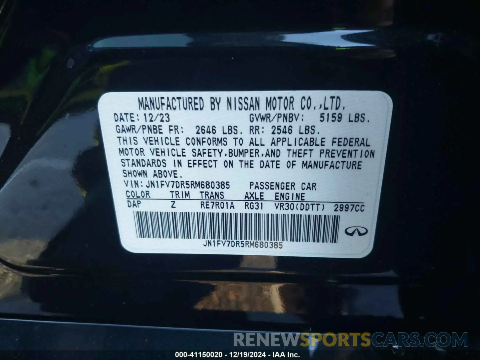 9 Фотография поврежденного автомобиля JN1FV7DR5RM680385 INFINITI Q50 2024