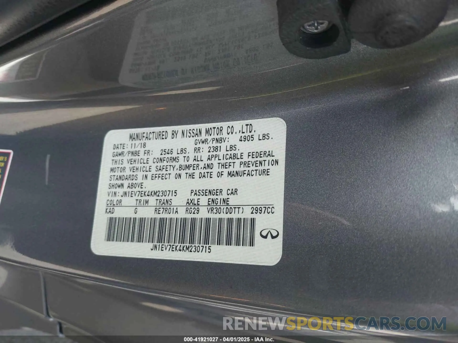 9 Фотография поврежденного автомобиля JN1EV7EK4KM230715 INFINITI Q60 2019