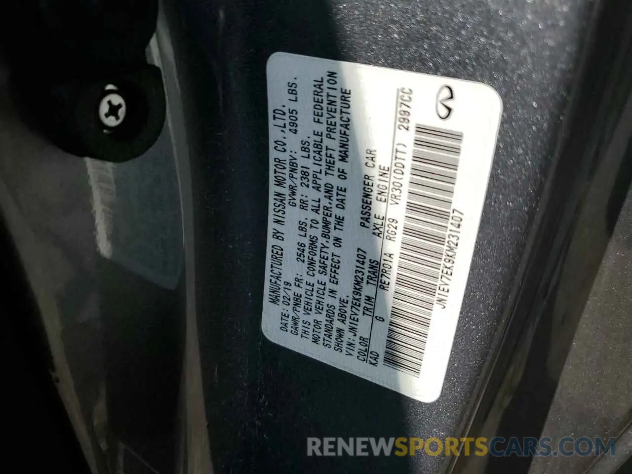 12 Photograph of a damaged car JN1EV7EK9KM231407 INFINITI Q60 2019