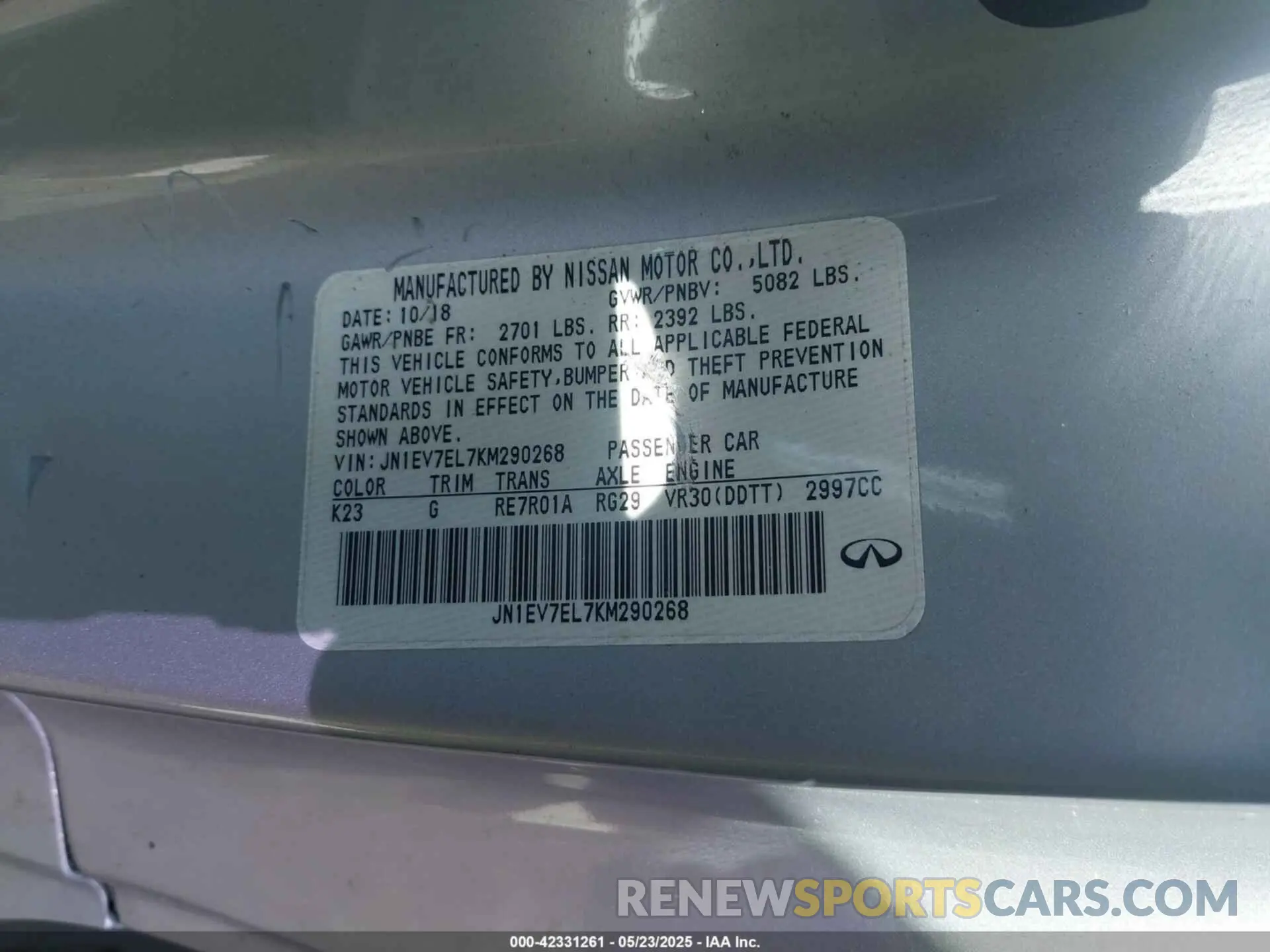 9 Photograph of a damaged car JN1EV7EL7KM290268 INFINITI Q60 2019
