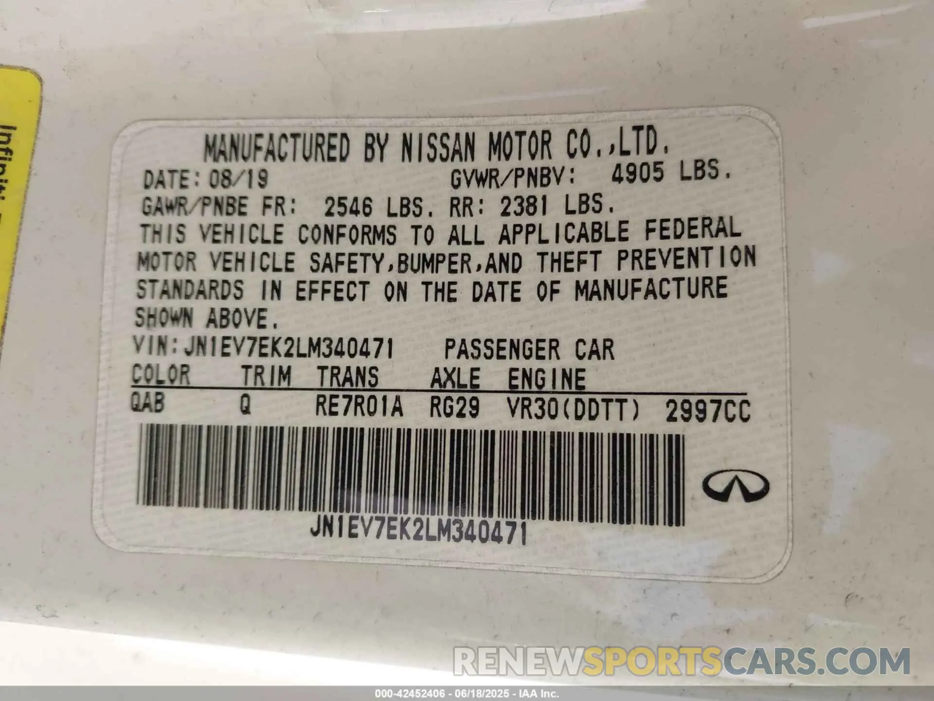 9 Photograph of a damaged car JN1EV7EK2LM340471 INFINITI Q60 2020