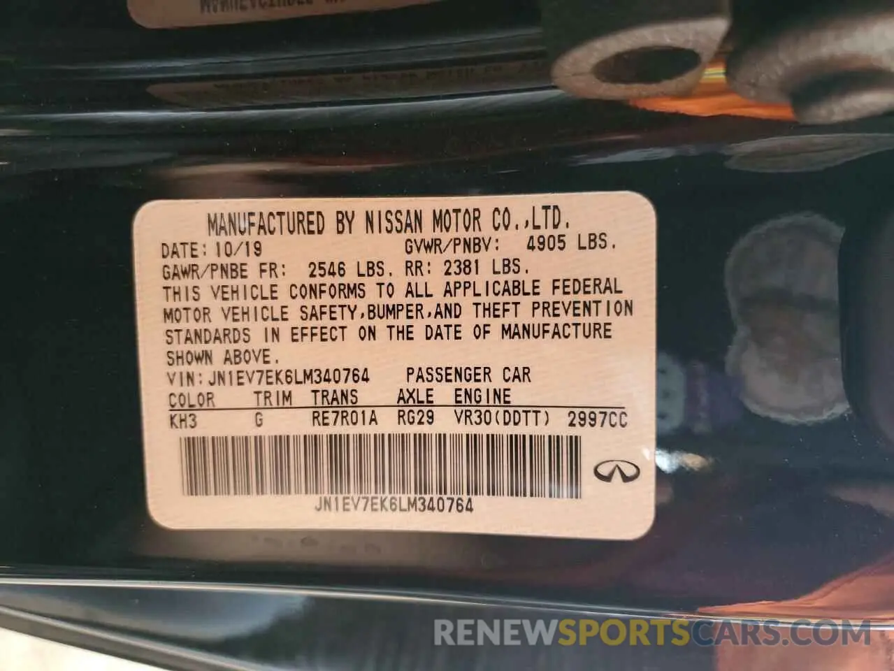 13 Photograph of a damaged car JN1EV7EK6LM340764 INFINITI Q60 2020