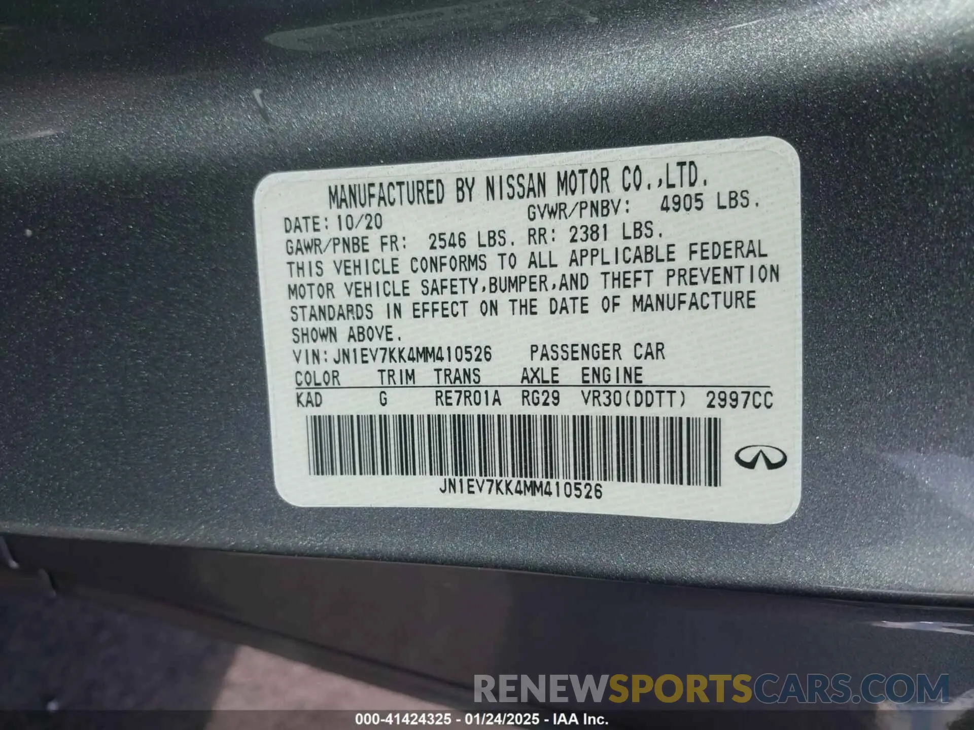 9 Фотография поврежденного автомобиля JN1EV7KK4MM410526 INFINITI Q60 2021