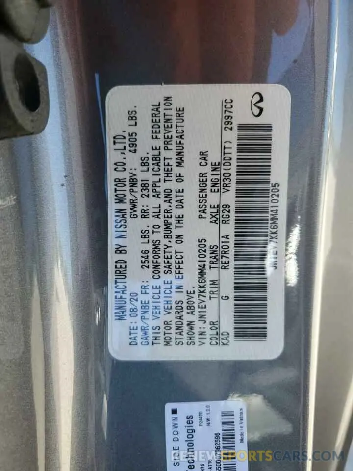 14 Photograph of a damaged car JN1EV7KK6MM410205 INFINITI Q60 2021