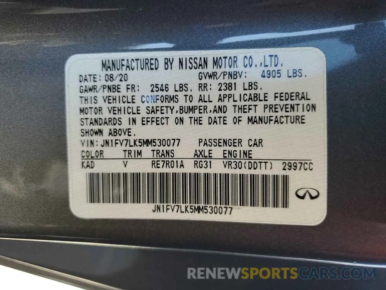 13 Фотография поврежденного автомобиля JN1FV7LK5MM530077 INFINITI Q60 2021