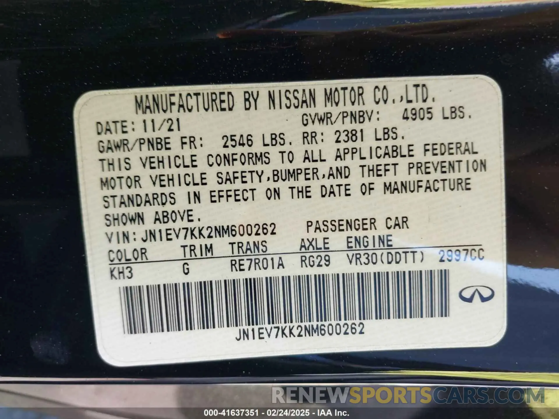 9 Фотография поврежденного автомобиля JN1EV7KK2NM600262 INFINITI Q60 2022