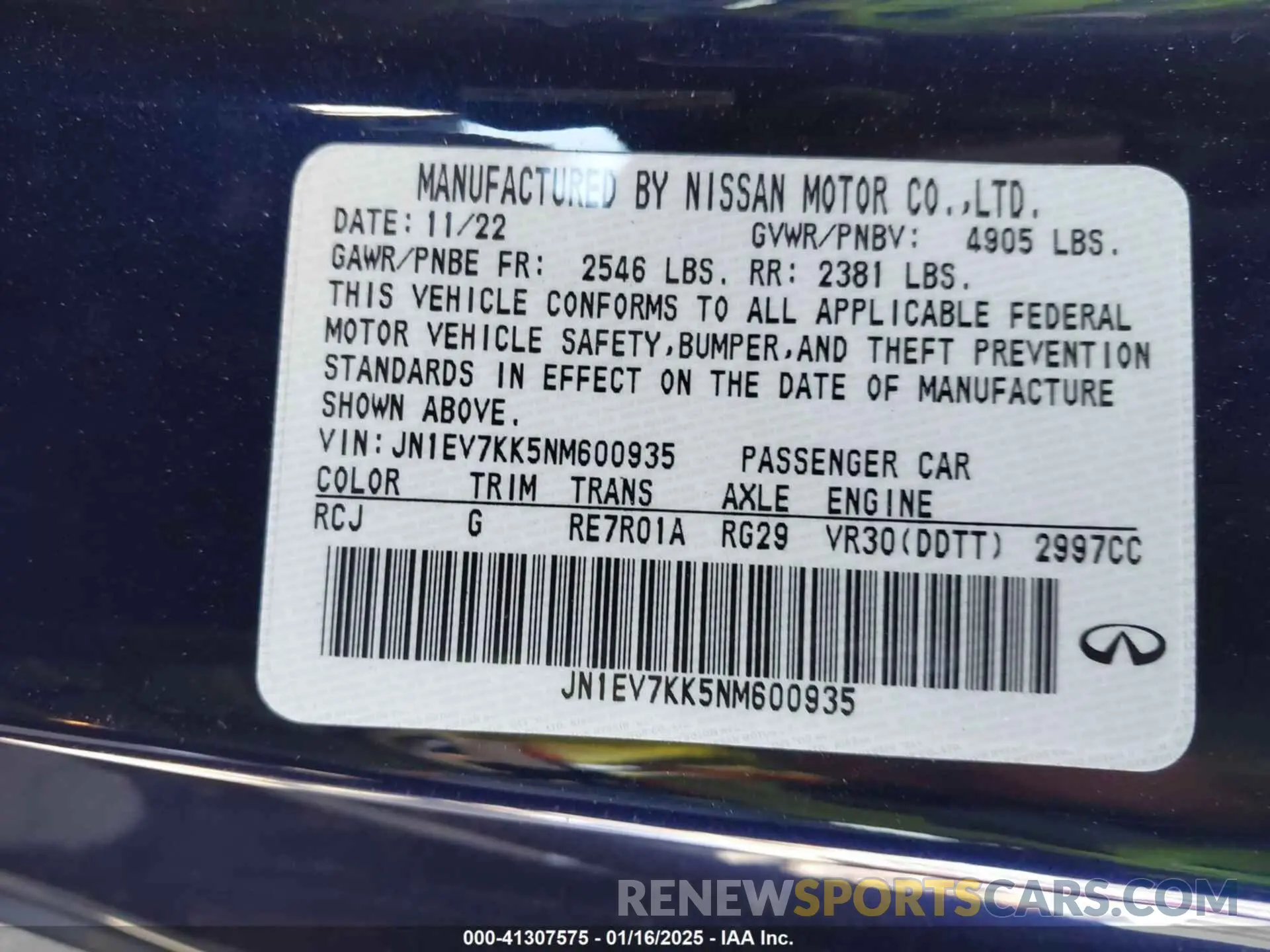 9 Фотография поврежденного автомобиля JN1EV7KK5NM600935 INFINITI Q60 2022