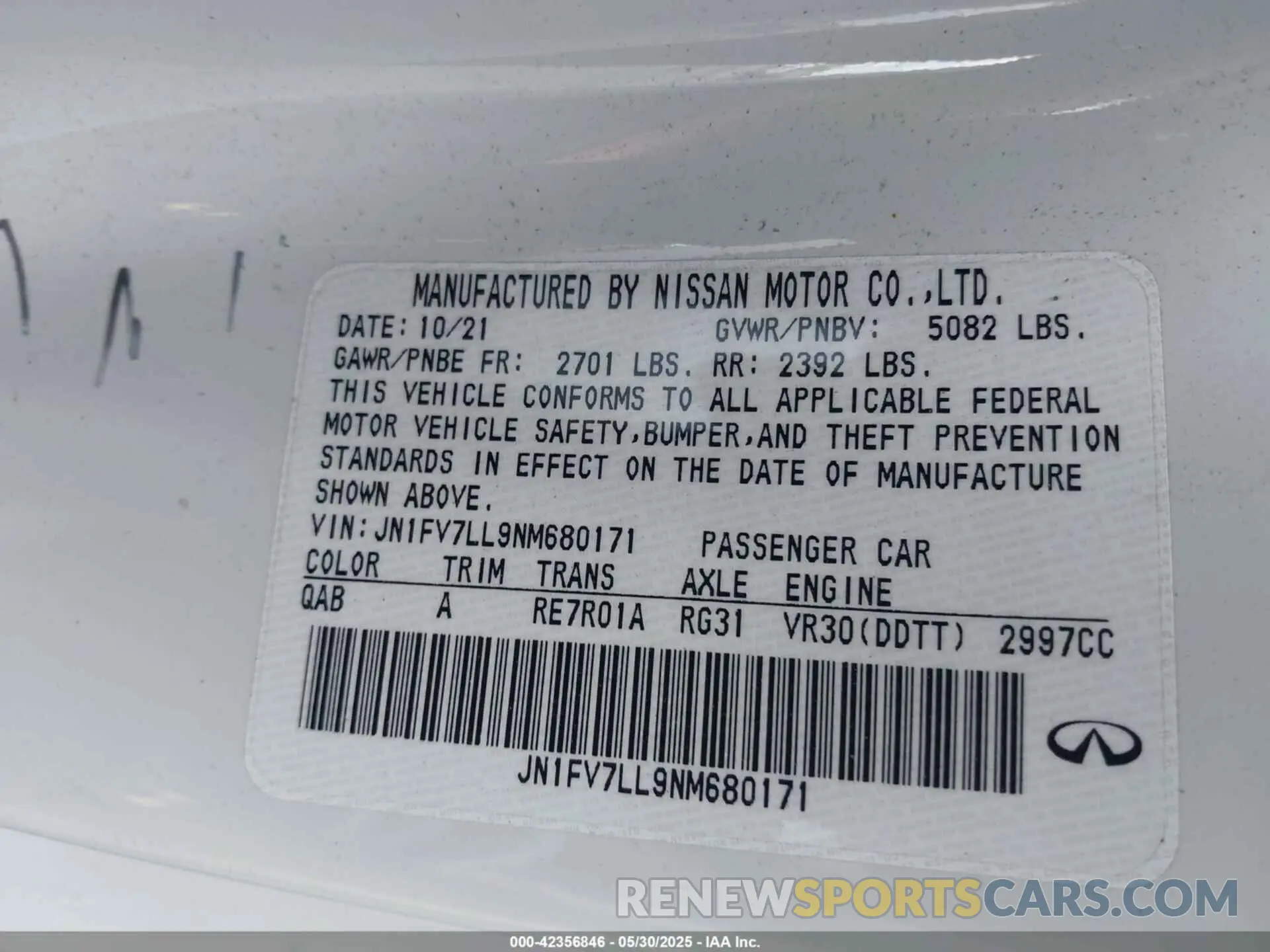 9 Photograph of a damaged car JN1FV7LL9NM680171 INFINITI Q60 2022