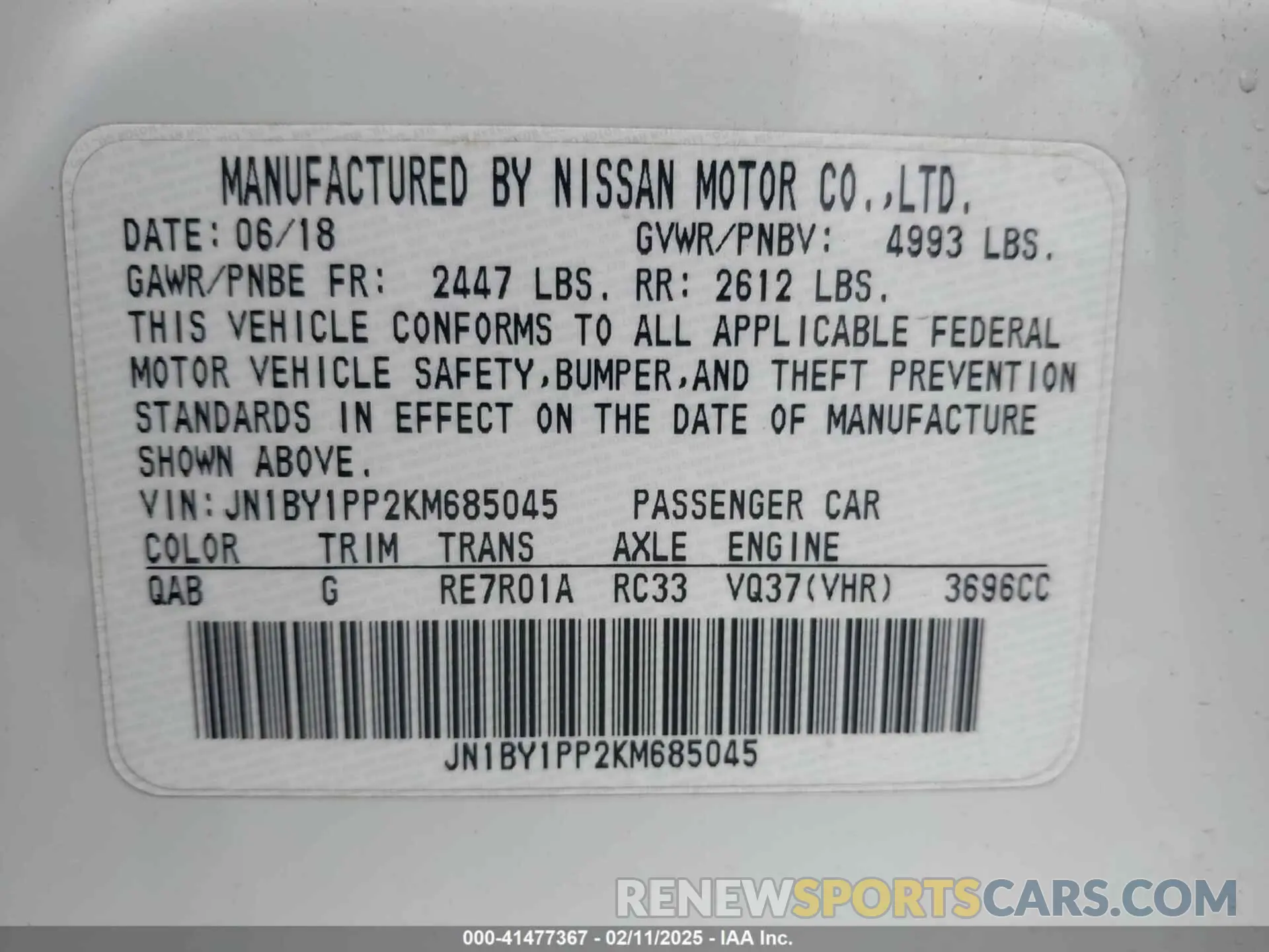 9 Фотография поврежденного автомобиля JN1BY1PP2KM685045 INFINITI Q70L 2019