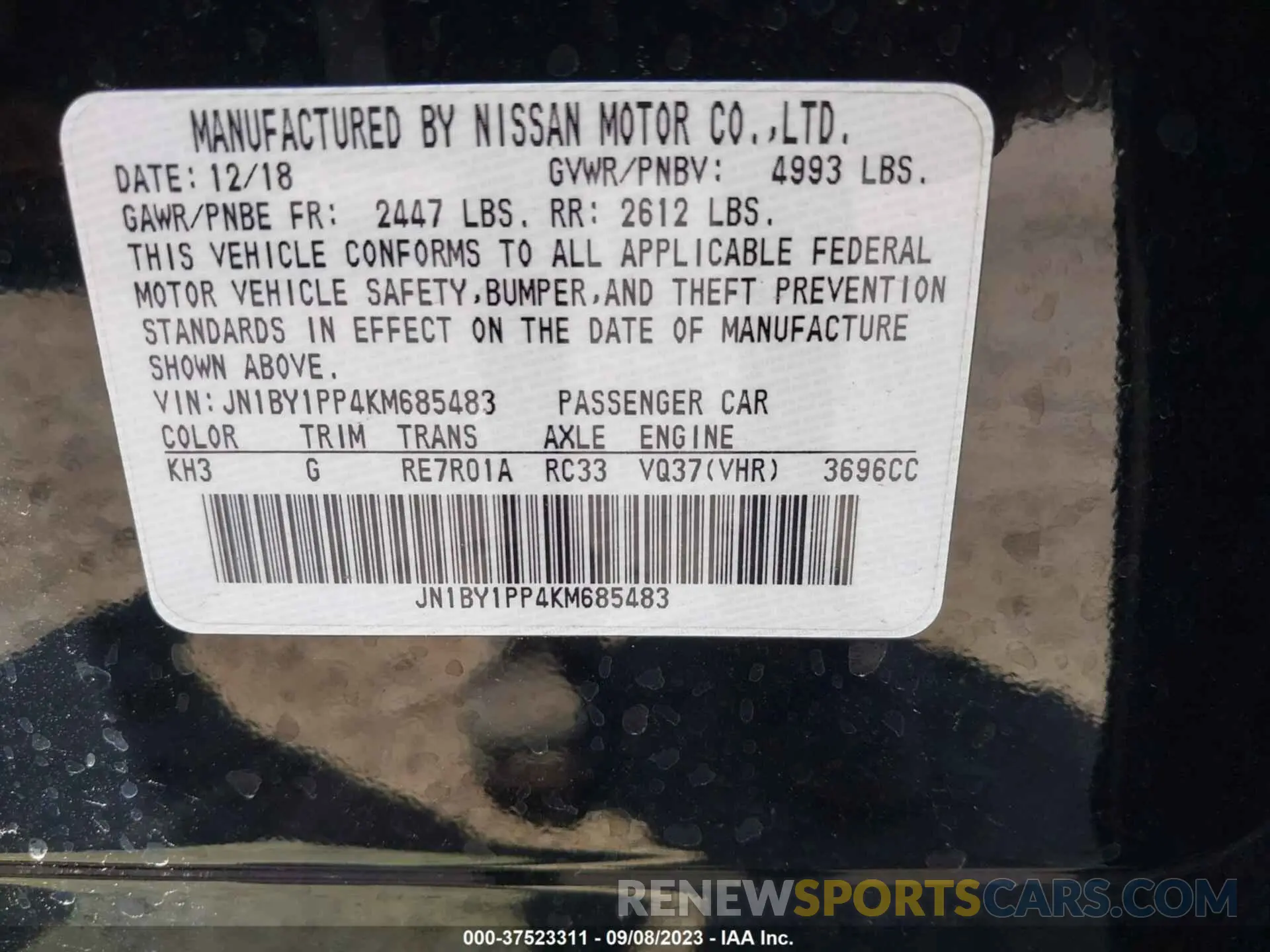 9 Photograph of a damaged car JN1BY1PP4KM685483 INFINITI Q70L 2019
