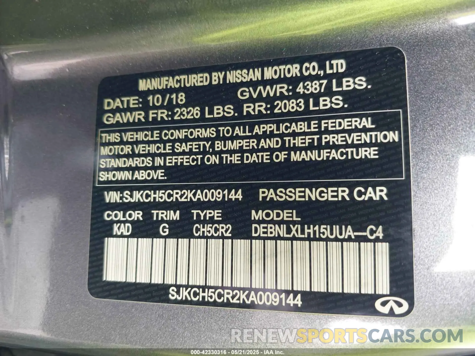 9 Photograph of a damaged car SJKCH5CR2KA009144 INFINITI QX30 2019