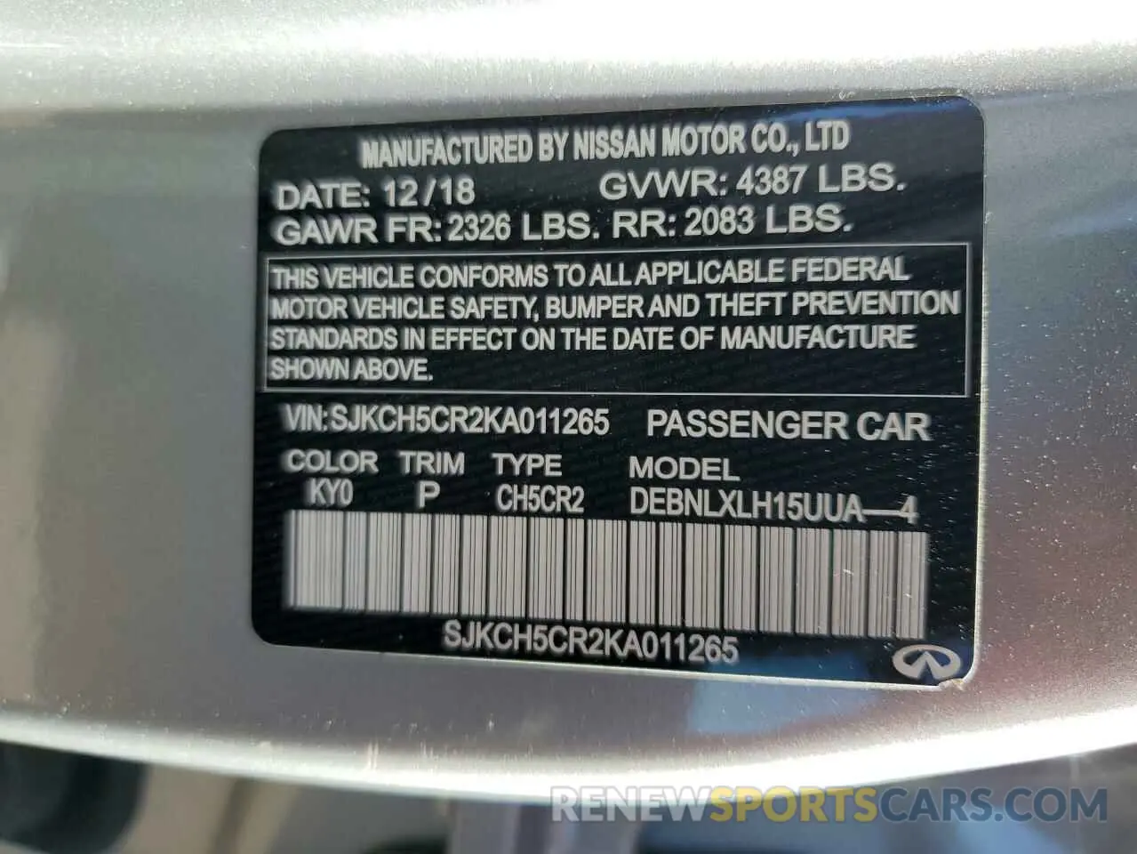 13 Photograph of a damaged car SJKCH5CR2KA011265 INFINITI QX30 2019