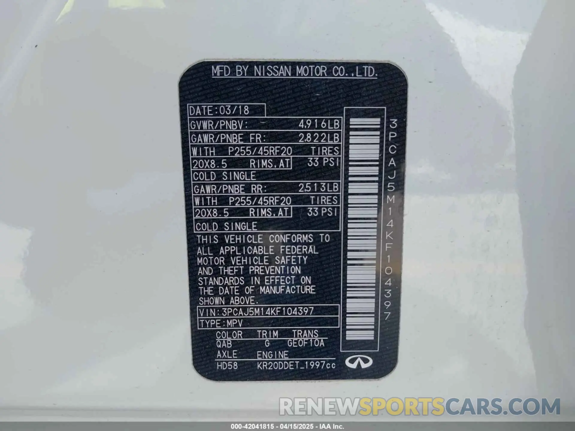 9 Photograph of a damaged car 3PCAJ5M14KF104397 INFINITI QX50 2019