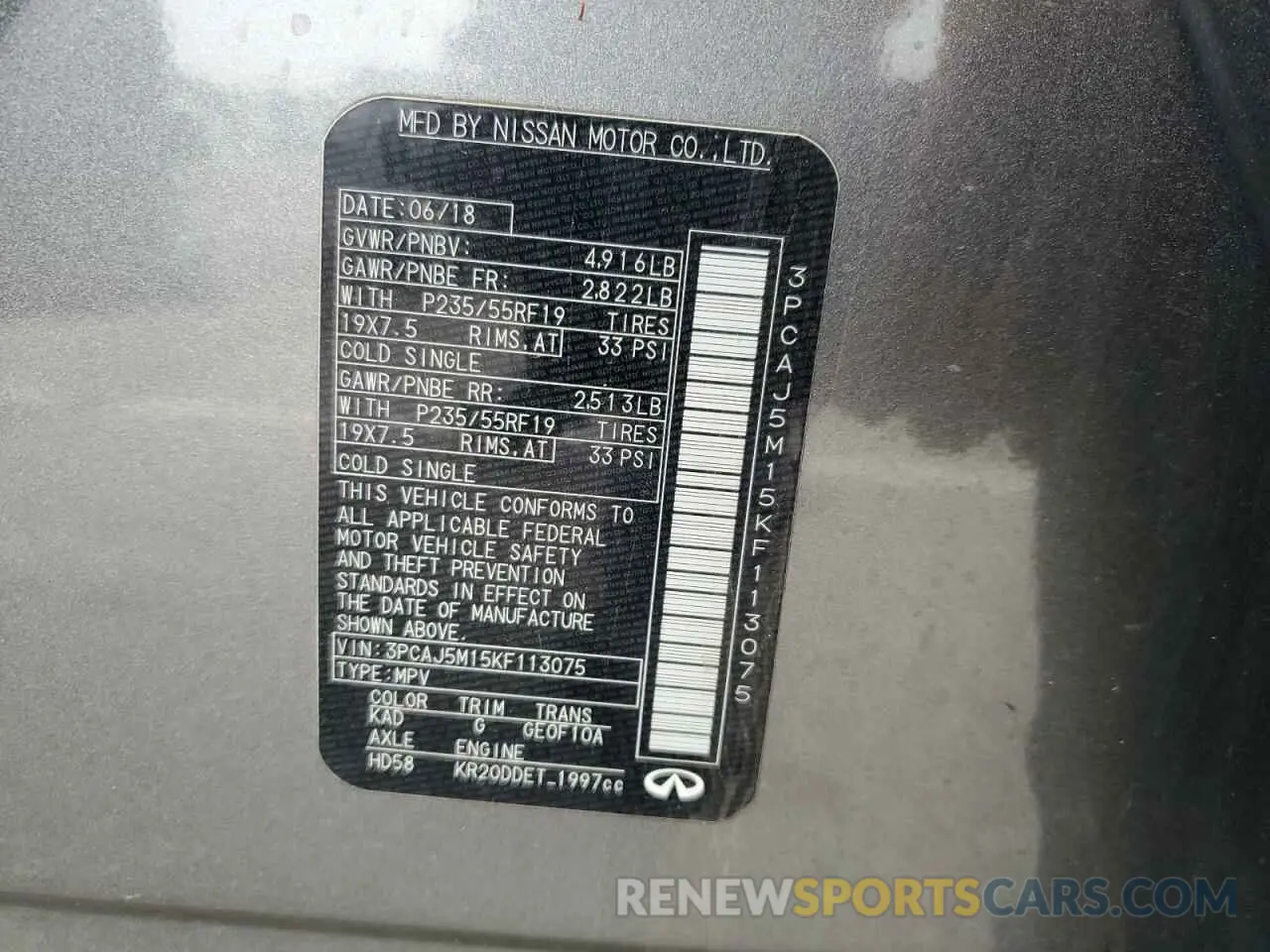 13 Фотография поврежденного автомобиля 3PCAJ5M15KF113075 INFINITI QX50 2019