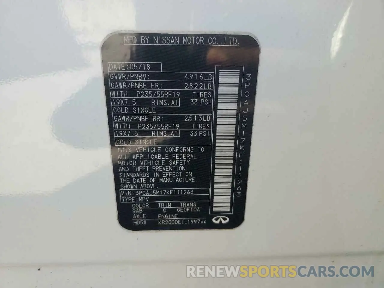 13 Photograph of a damaged car 3PCAJ5M17KF111263 INFINITI QX50 2019