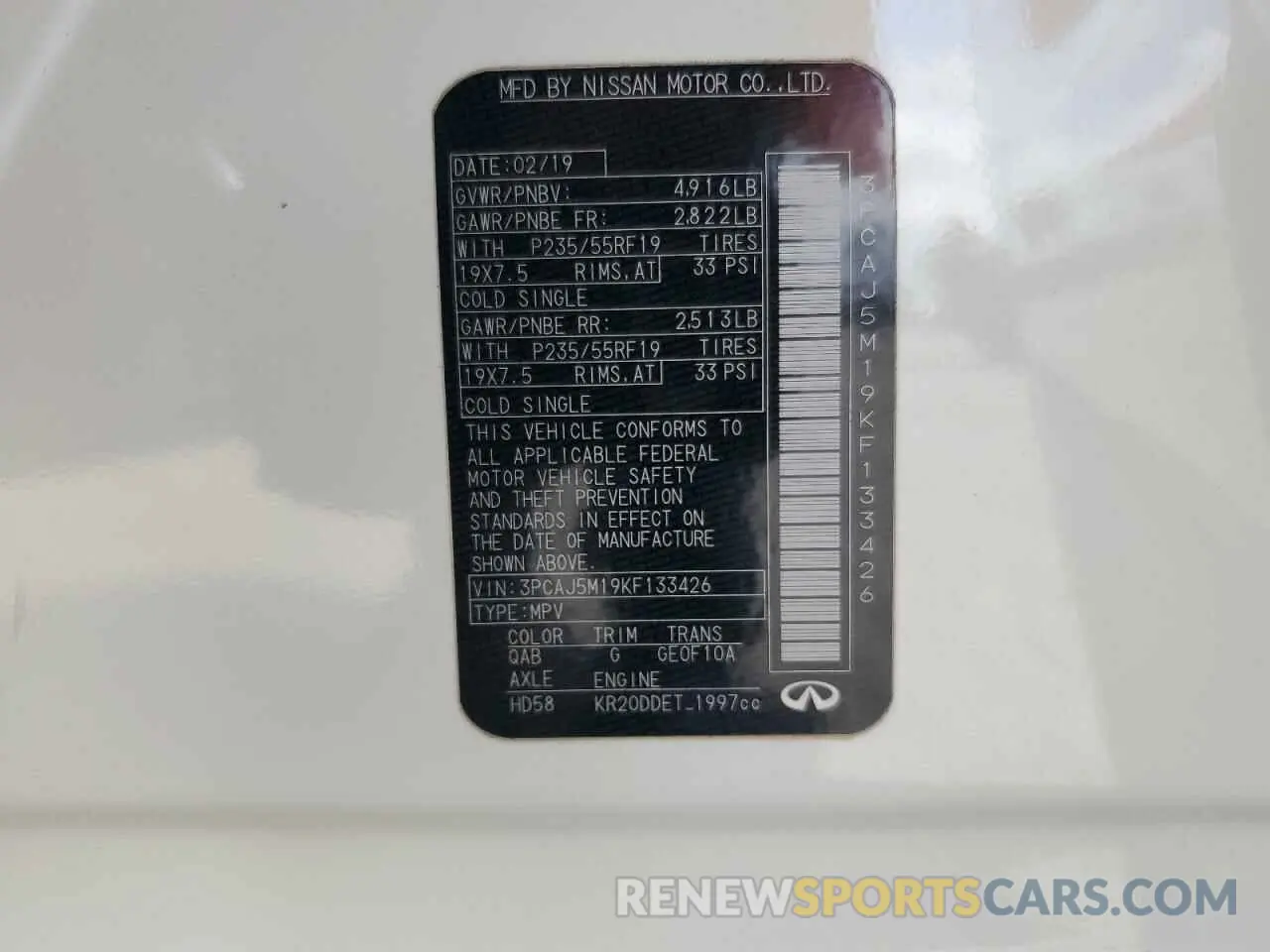 14 Фотография поврежденного автомобиля 3PCAJ5M19KF133426 INFINITI QX50 2019