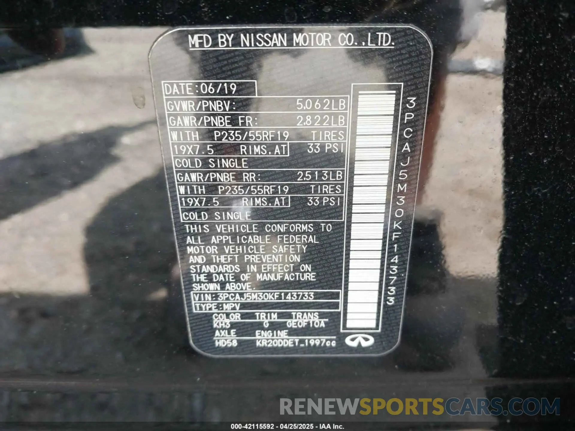 9 Фотография поврежденного автомобиля 3PCAJ5M30KF143733 INFINITI QX50 2019