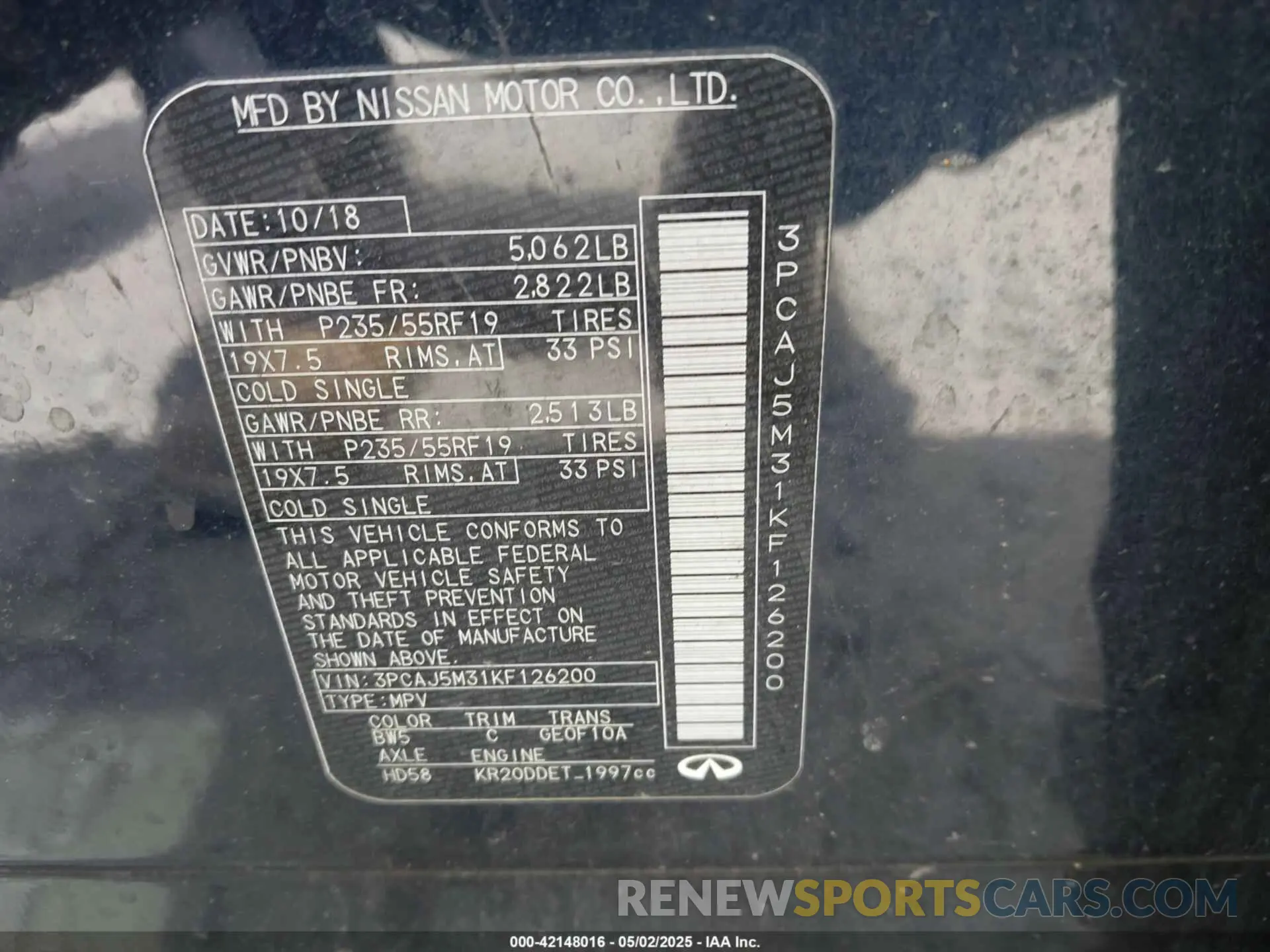 9 Photograph of a damaged car 3PCAJ5M31KF126200 INFINITI QX50 2019