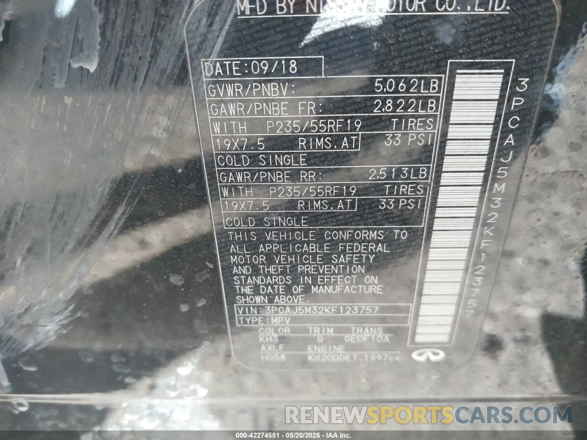 9 Photograph of a damaged car 3PCAJ5M32KF123757 INFINITI QX50 2019