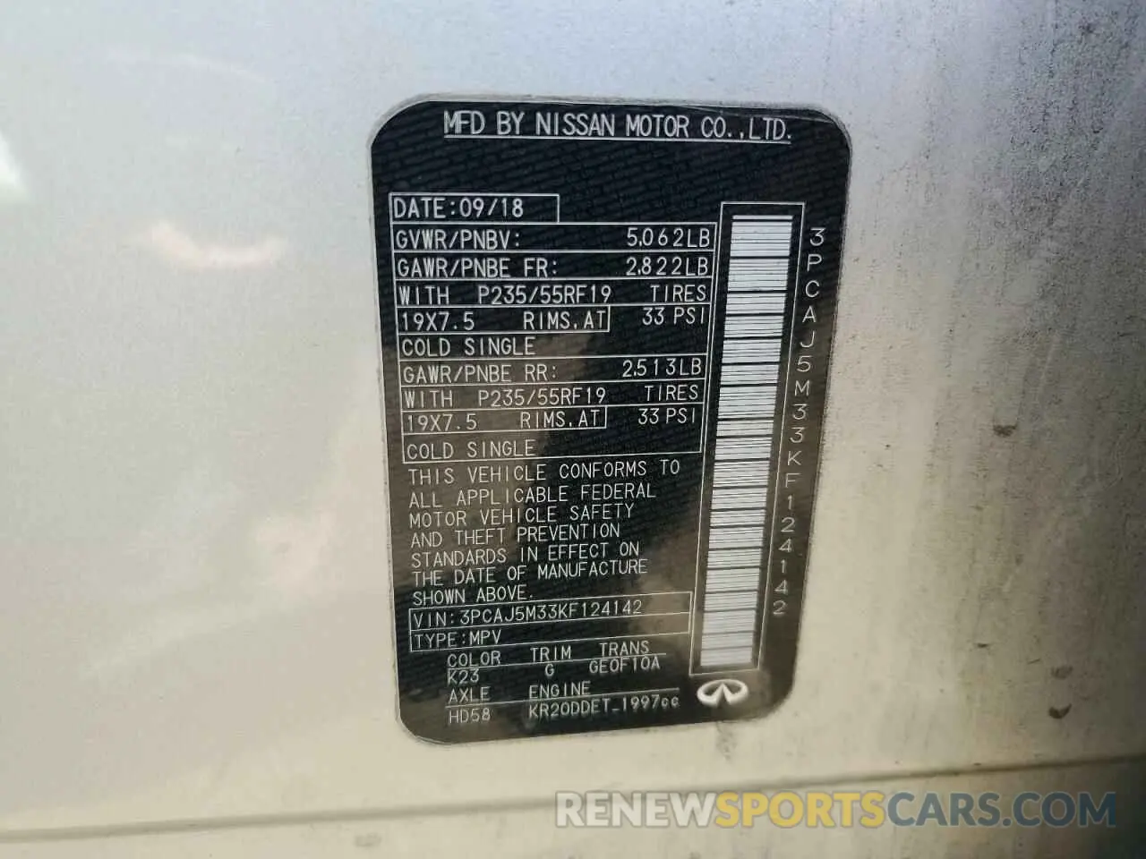 12 Фотография поврежденного автомобиля 3PCAJ5M33KF124142 INFINITI QX50 2019