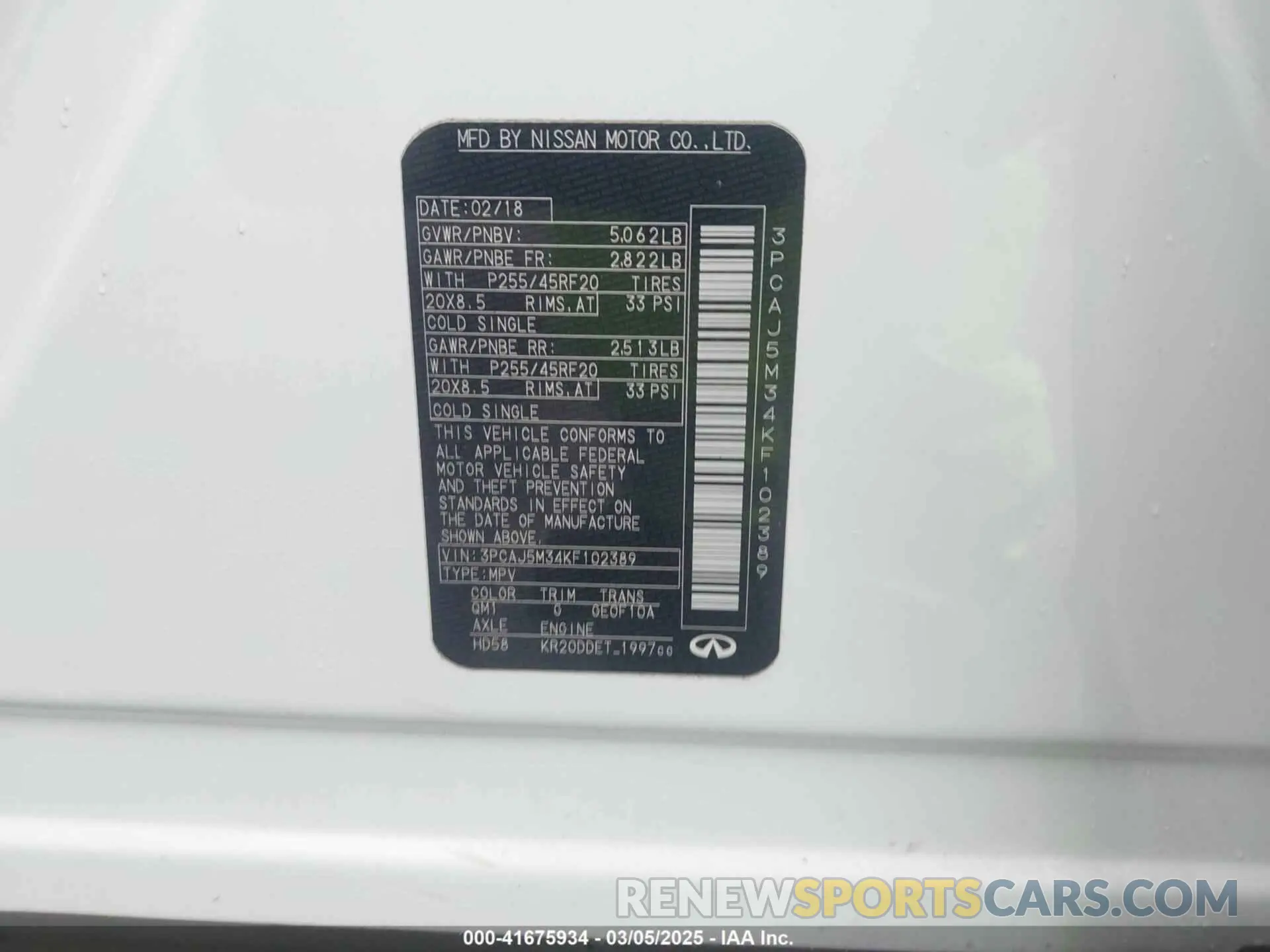 9 Фотография поврежденного автомобиля 3PCAJ5M34KF102389 INFINITI QX50 2019