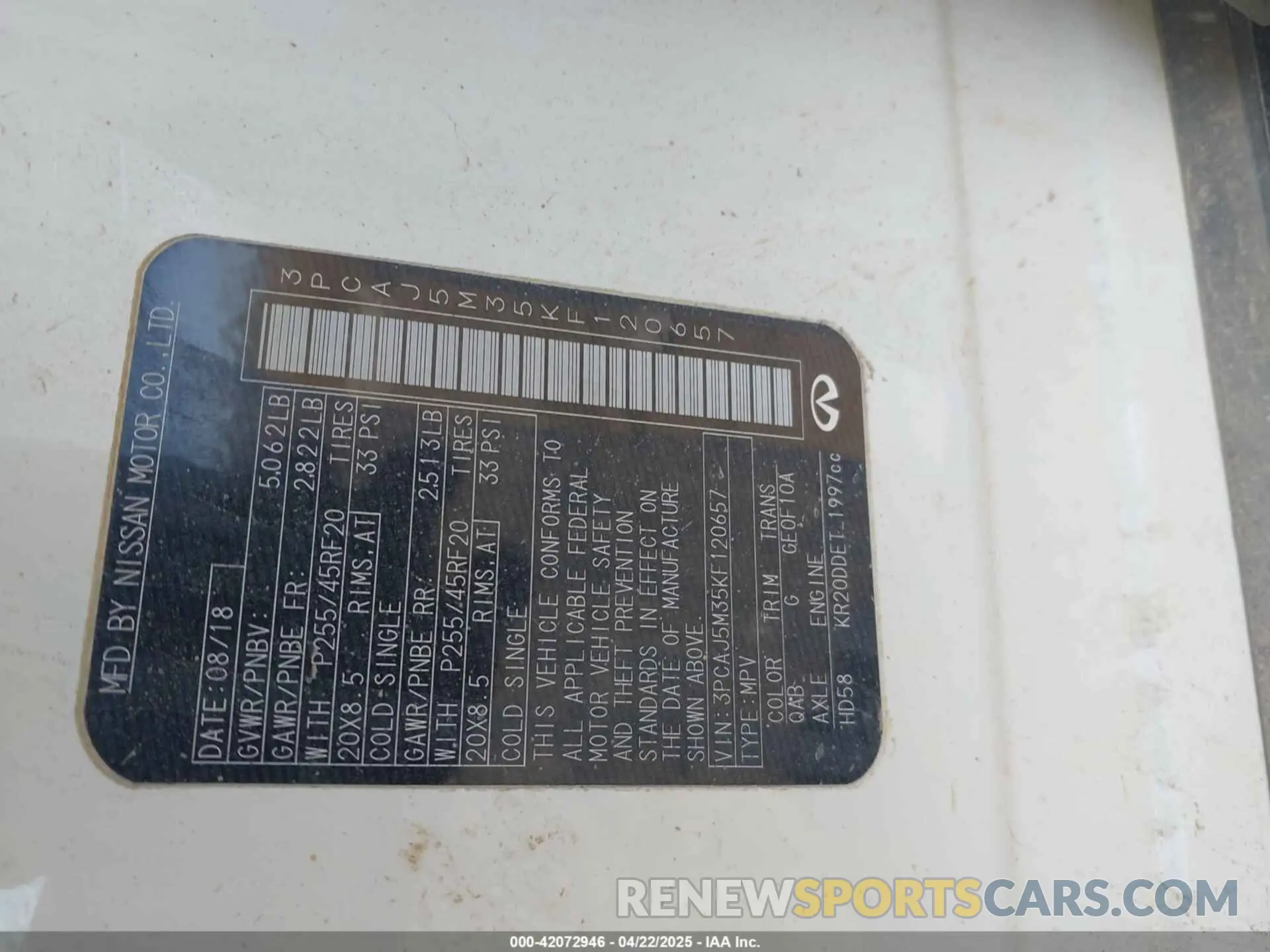 9 Photograph of a damaged car 3PCAJ5M35KF120657 INFINITI QX50 2019
