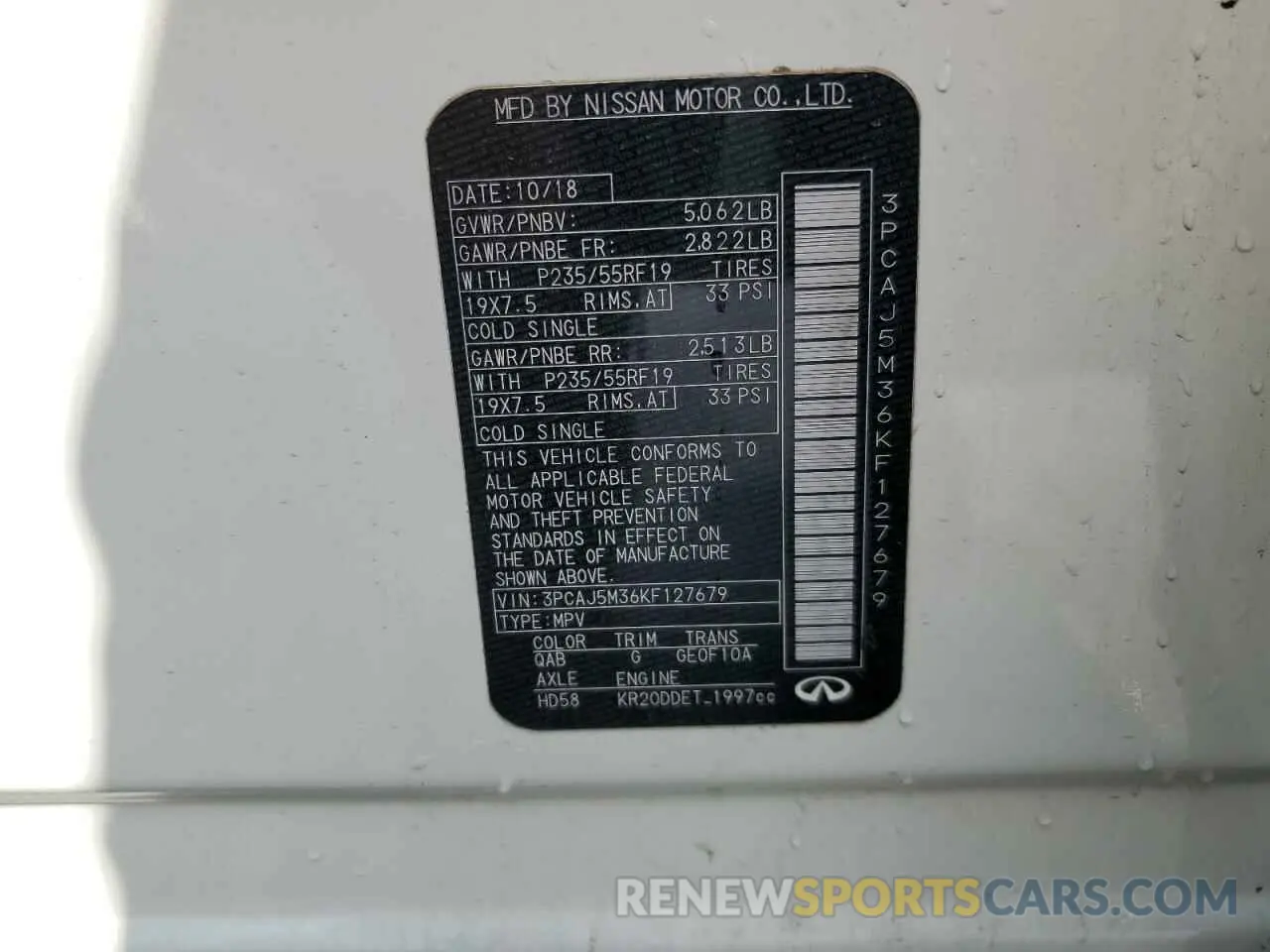 14 Фотография поврежденного автомобиля 3PCAJ5M36KF127679 INFINITI QX50 2019