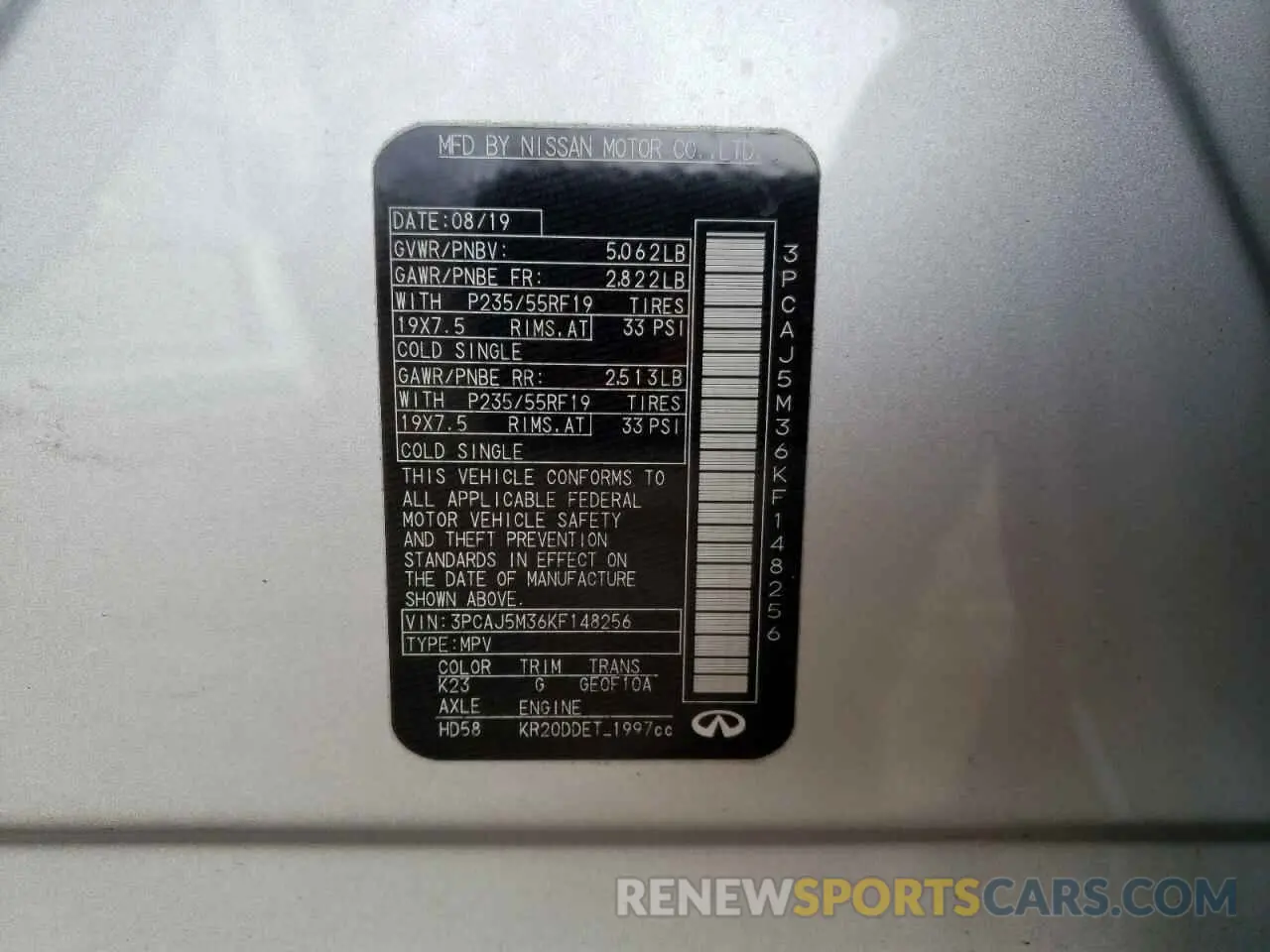 14 Фотография поврежденного автомобиля 3PCAJ5M36KF148256 INFINITI QX50 2019