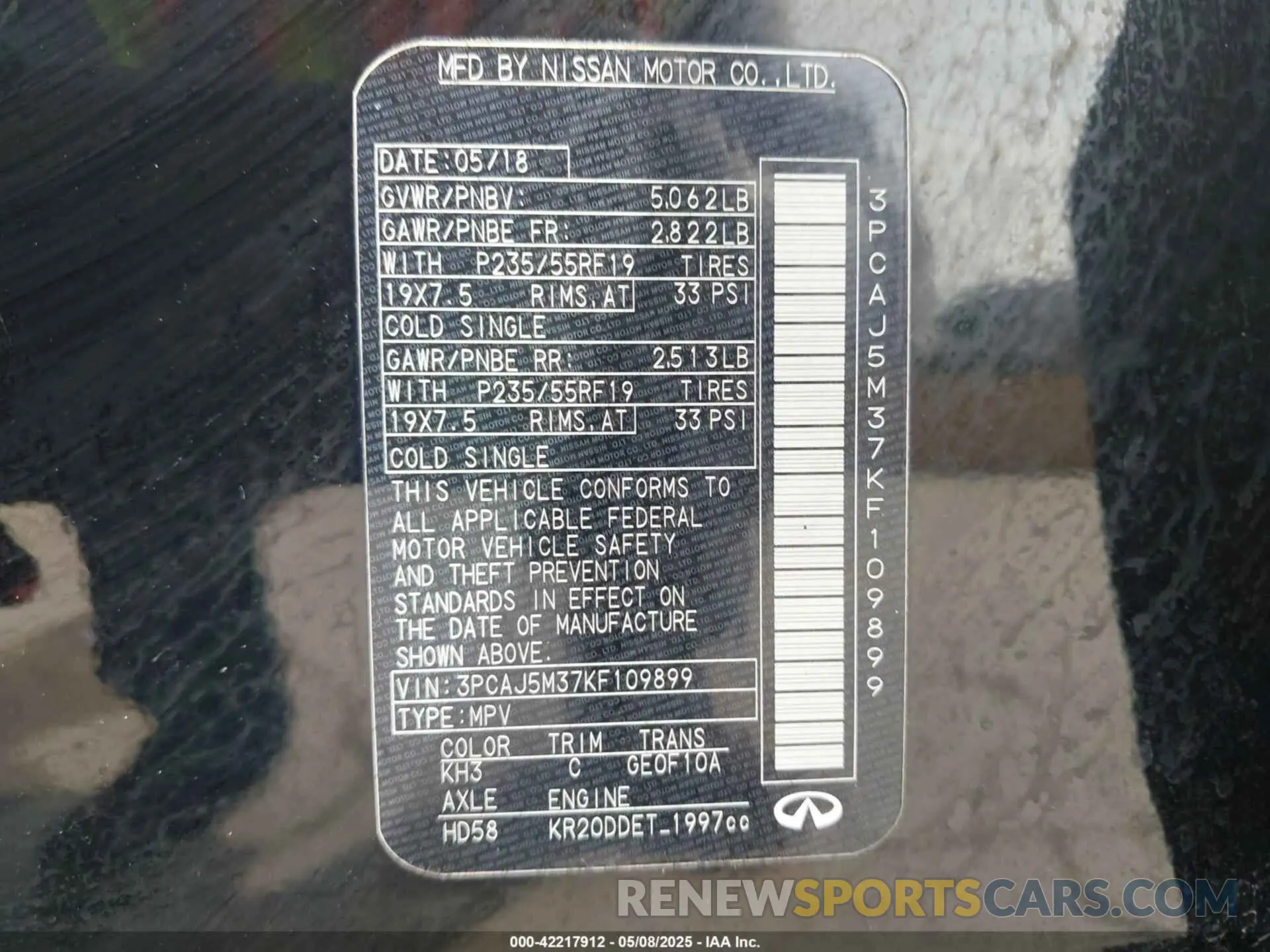 9 Photograph of a damaged car 3PCAJ5M37KF109899 INFINITI QX50 2019