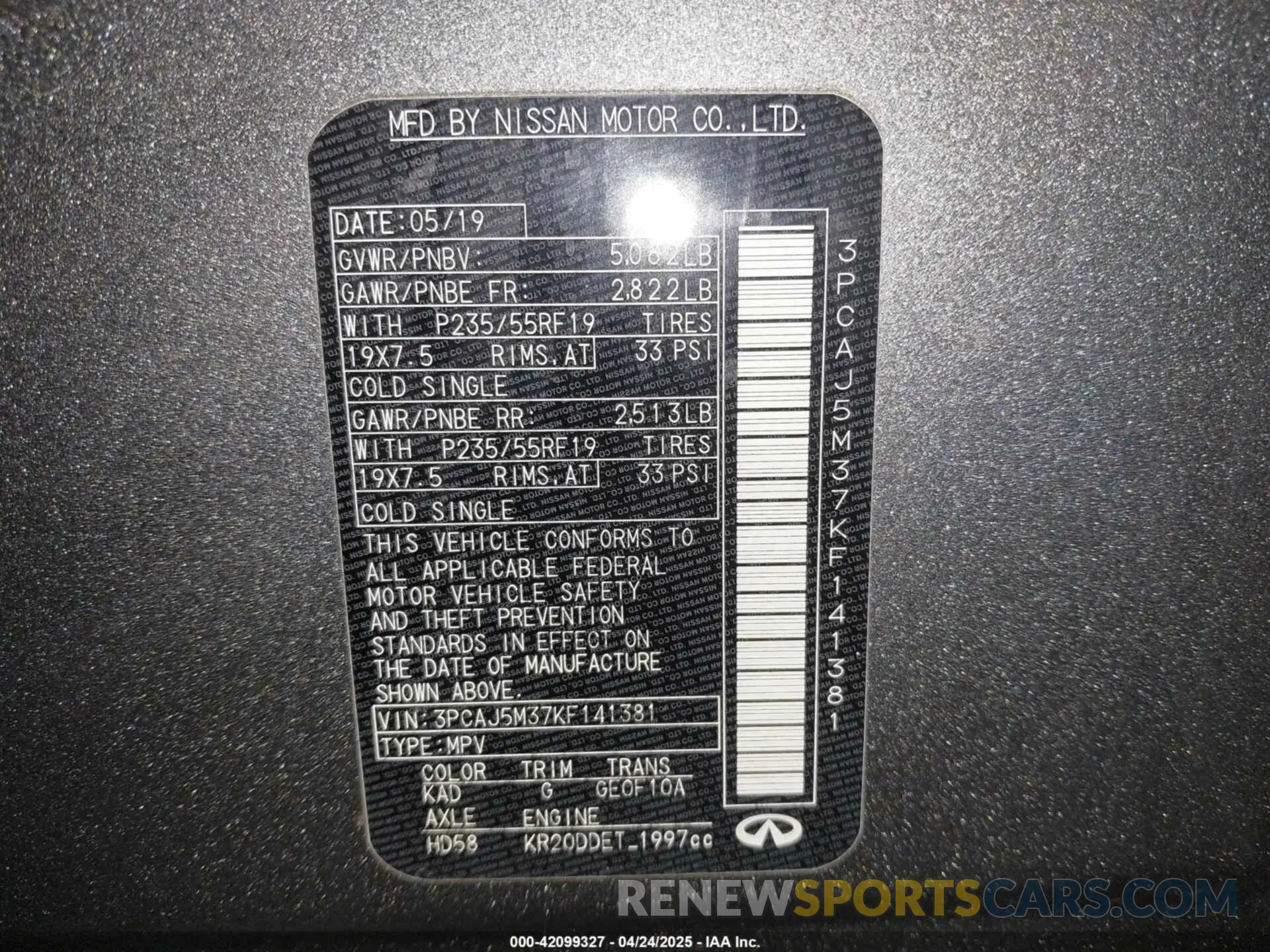 9 Фотография поврежденного автомобиля 3PCAJ5M37KF141381 INFINITI QX50 2019