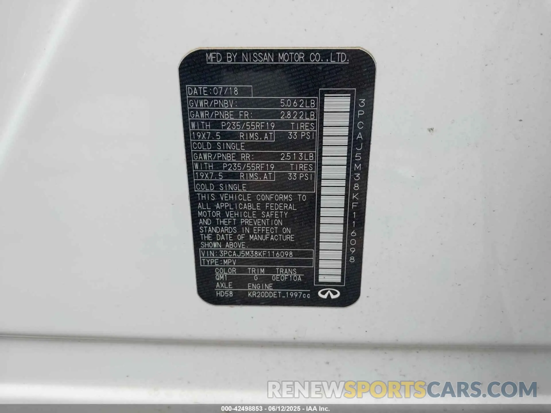 9 Photograph of a damaged car 3PCAJ5M38KF116098 INFINITI QX50 2019