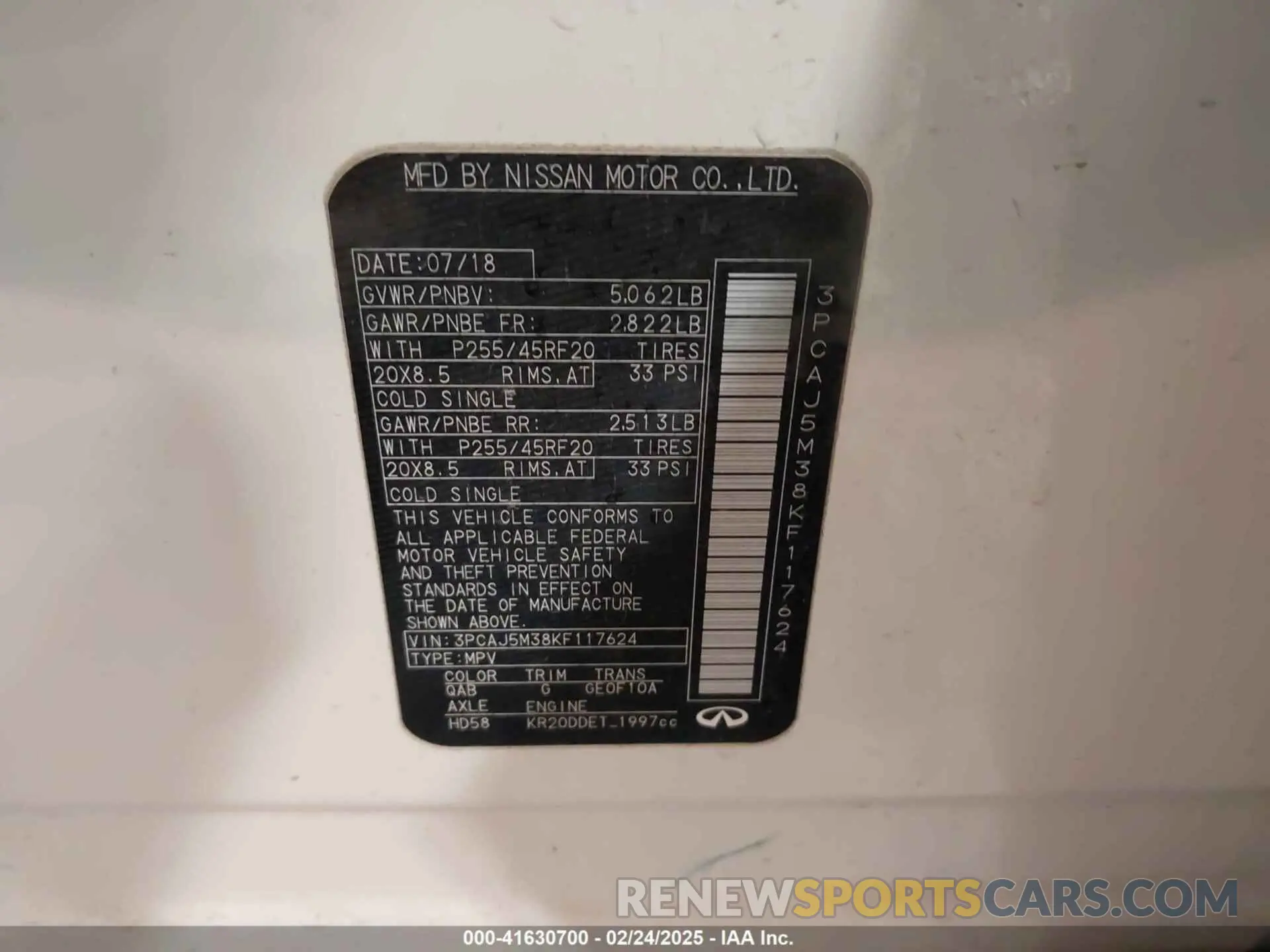9 Photograph of a damaged car 3PCAJ5M38KF117624 INFINITI QX50 2019