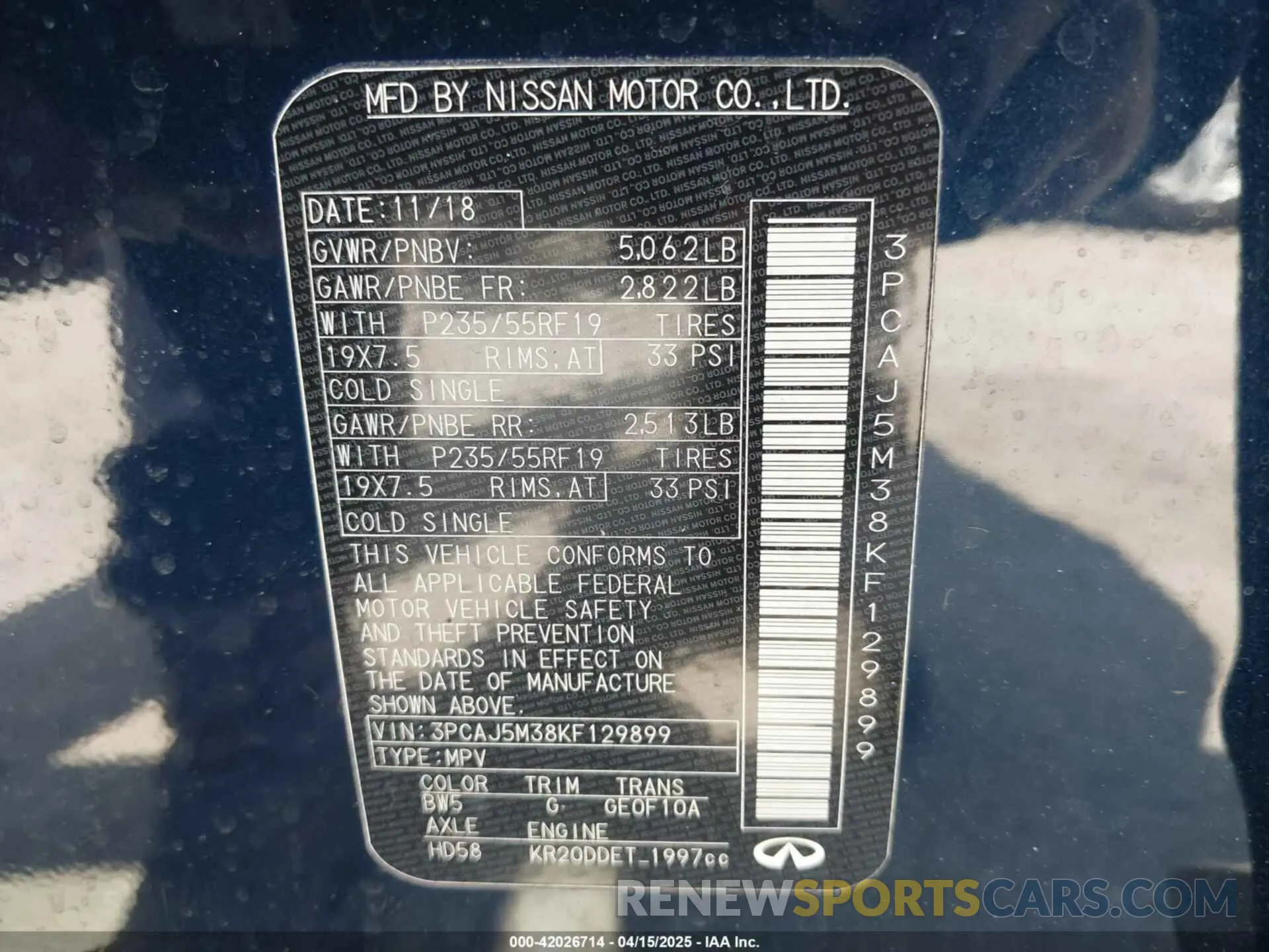 9 Photograph of a damaged car 3PCAJ5M38KF129899 INFINITI QX50 2019