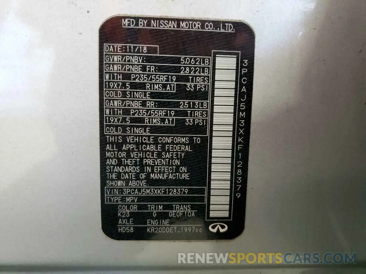 14 Фотография поврежденного автомобиля 3PCAJ5M3XKF128379 INFINITI QX50 2019