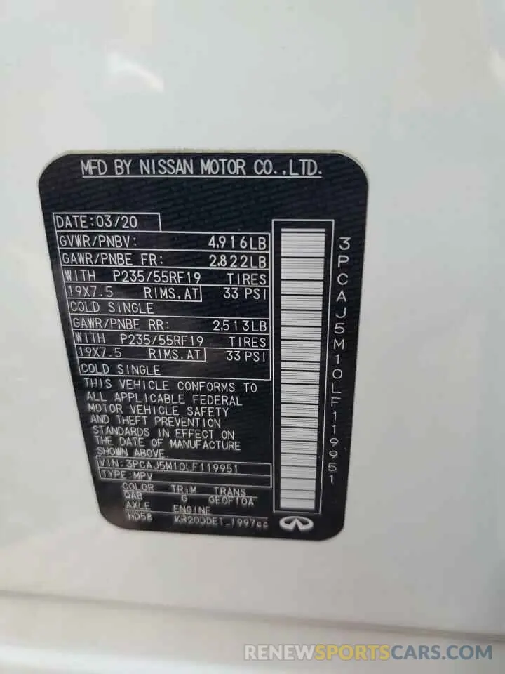 13 Фотография поврежденного автомобиля 3PCAJ5M10LF119951 INFINITI QX50 2020