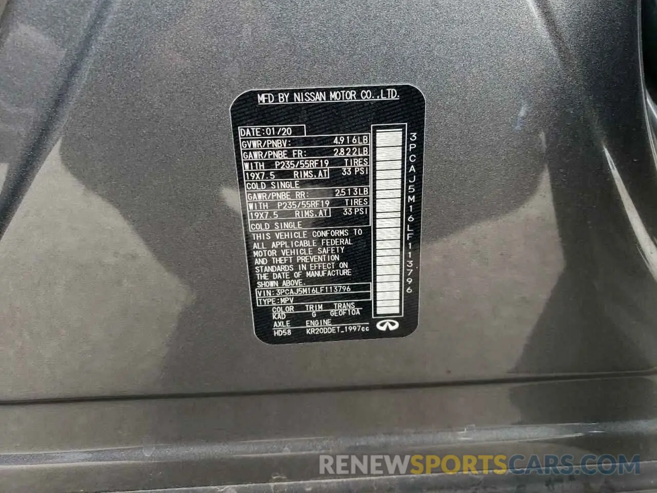 14 Photograph of a damaged car 3PCAJ5M16LF113796 INFINITI QX50 2020