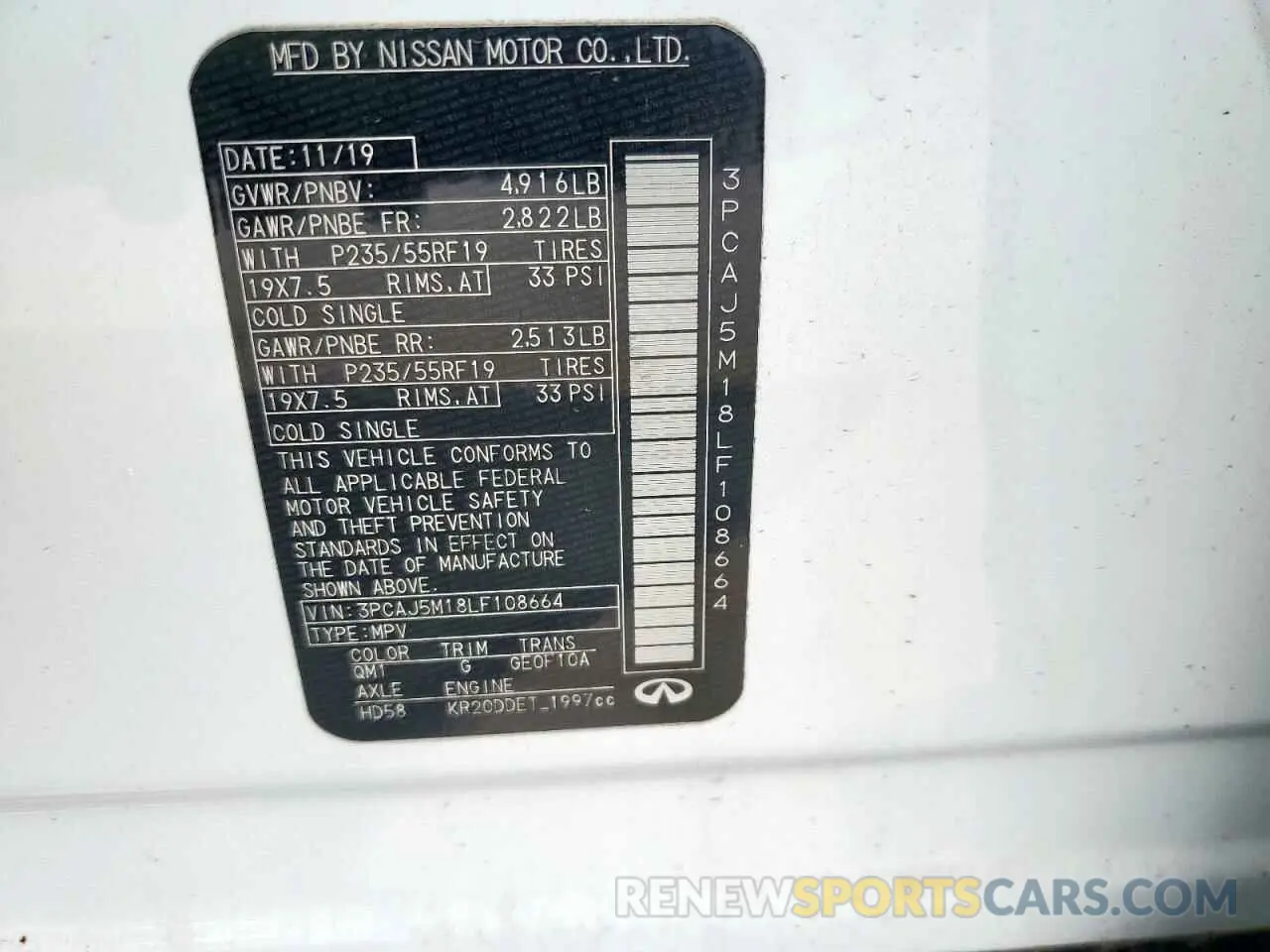 14 Фотография поврежденного автомобиля 3PCAJ5M18LF108664 INFINITI QX50 2020