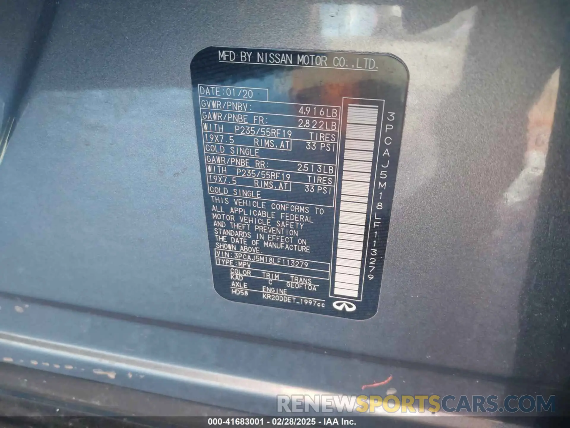 9 Photograph of a damaged car 3PCAJ5M18LF113279 INFINITI QX50 2020