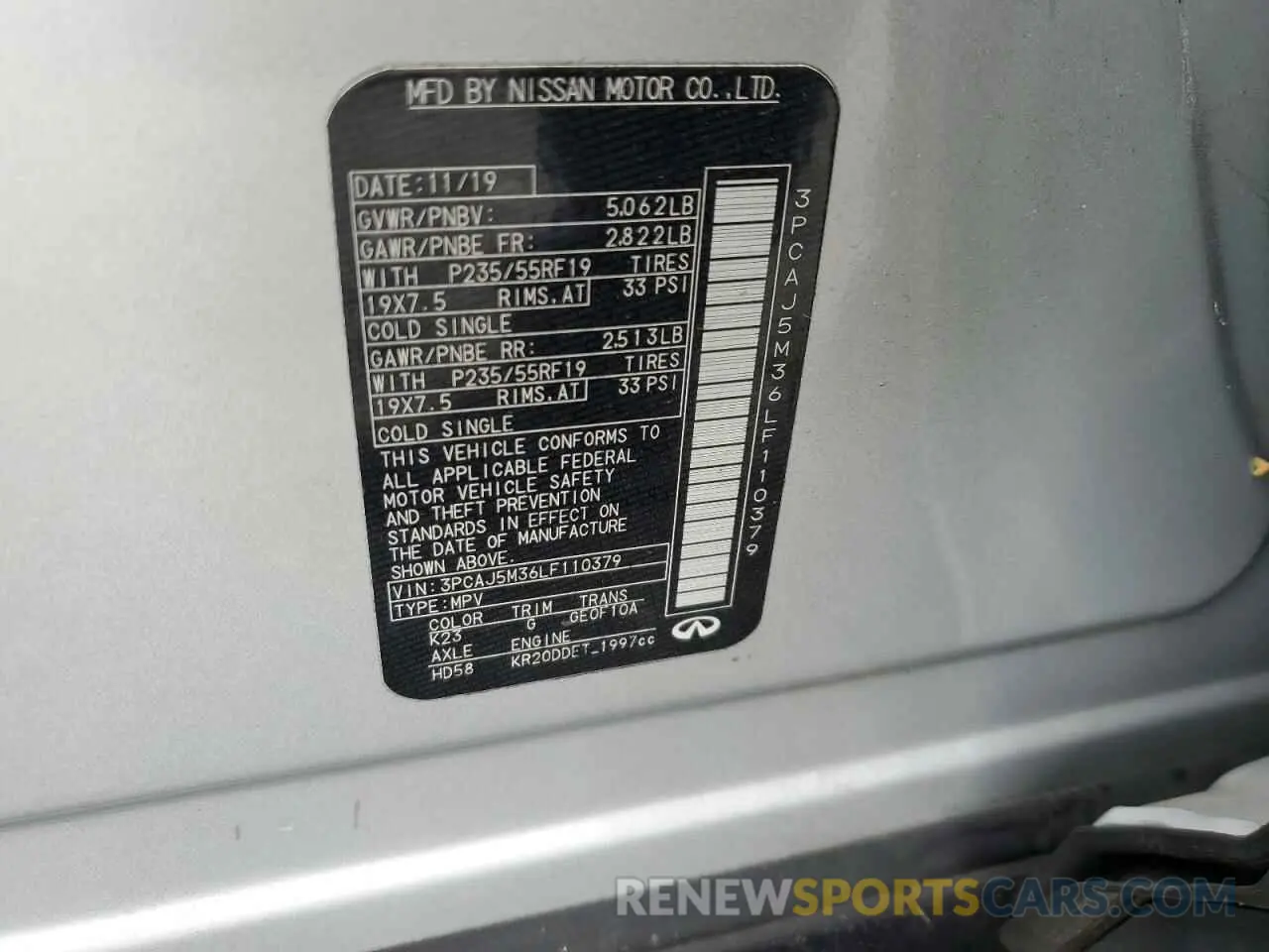 14 Фотография поврежденного автомобиля 3PCAJ5M36LF110379 INFINITI QX50 2020