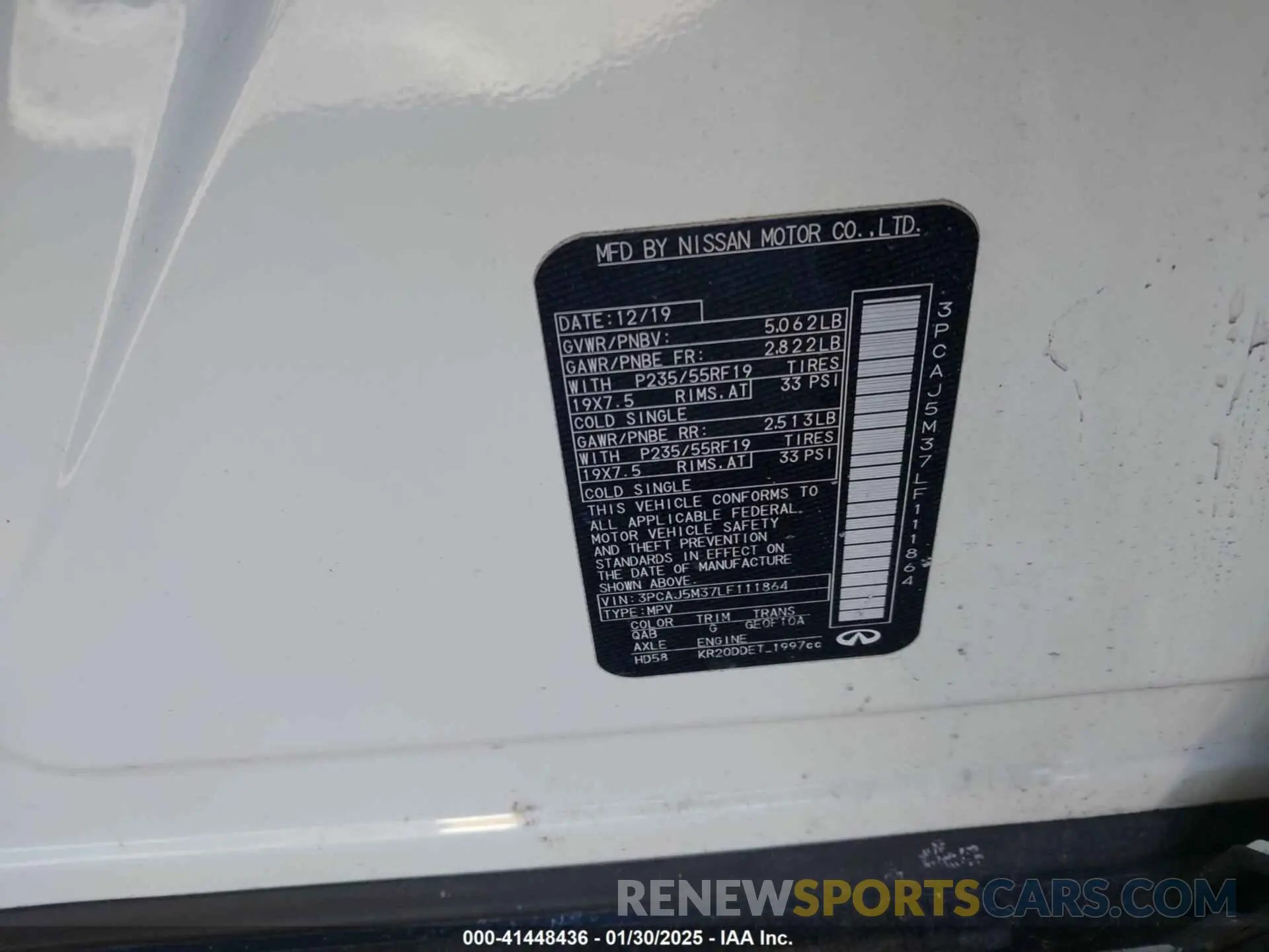 9 Фотография поврежденного автомобиля 3PCAJ5M37LF111864 INFINITI QX50 2020