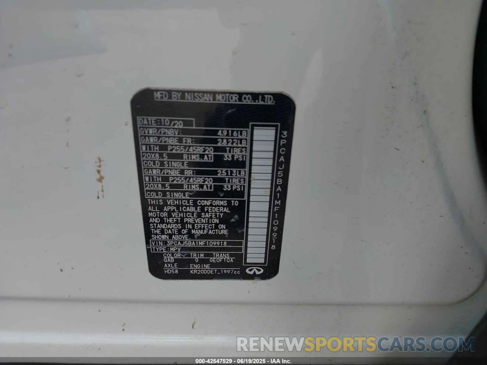 9 Фотография поврежденного автомобиля 3PCAJ5BA1MF109918 INFINITI QX50 2021