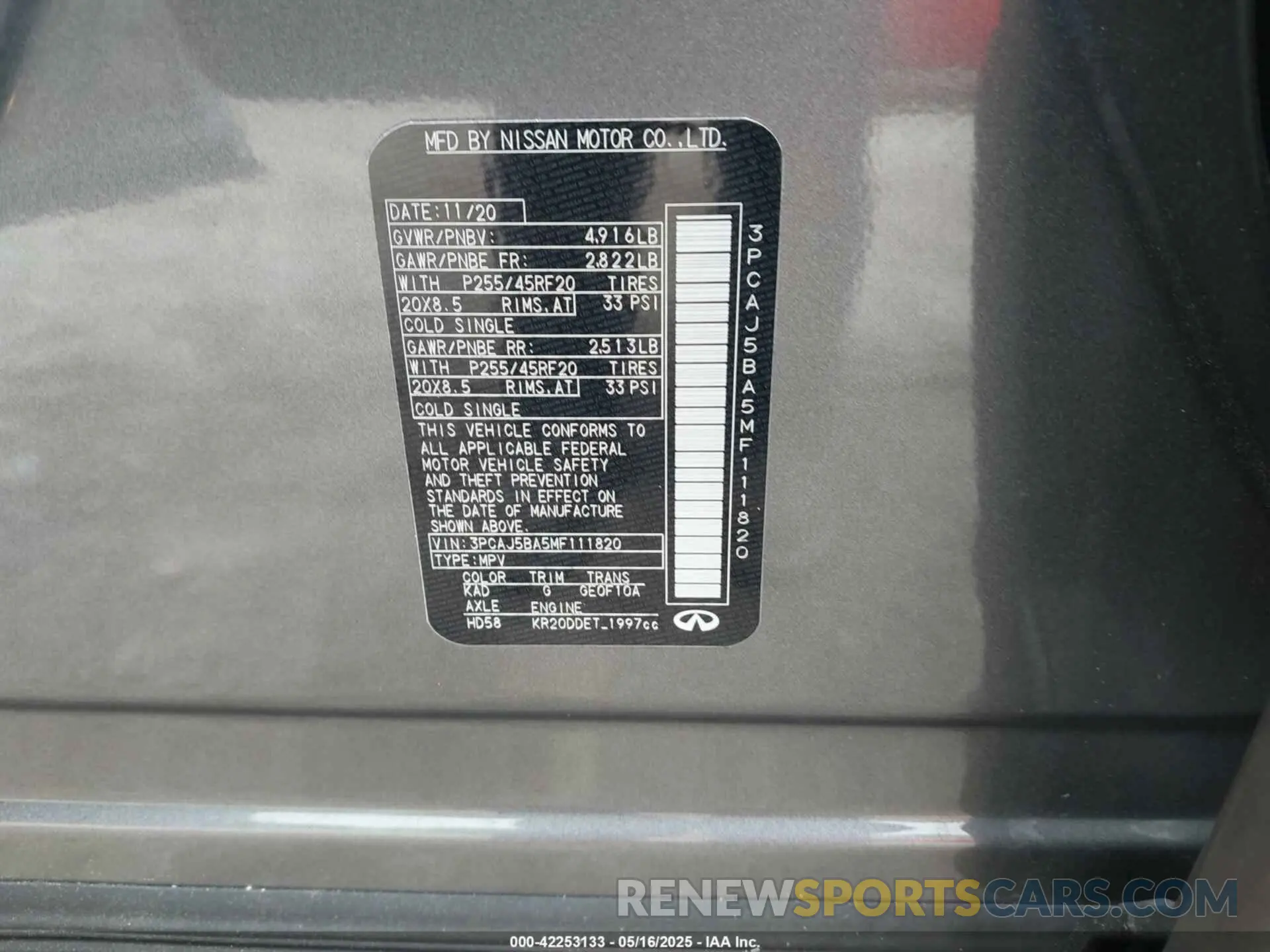 9 Photograph of a damaged car 3PCAJ5BA5MF111820 INFINITI QX50 2021