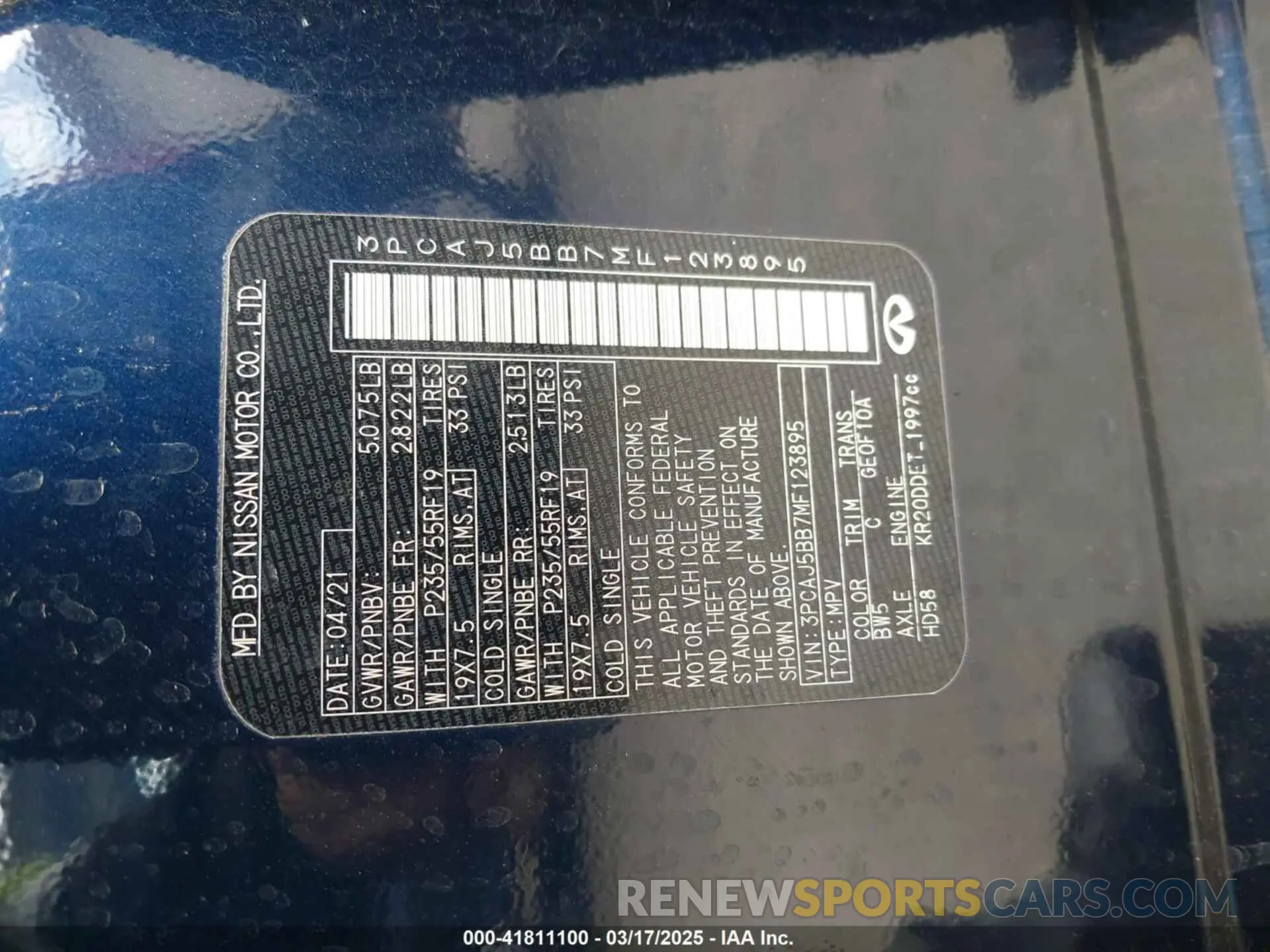 9 Фотография поврежденного автомобиля 3PCAJ5BB7MF123895 INFINITI QX50 2021