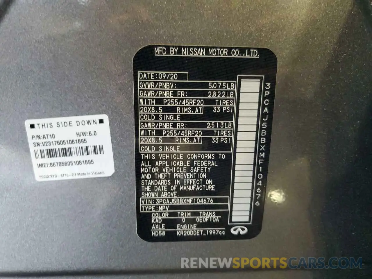 13 Фотография поврежденного автомобиля 3PCAJ5BBXMF104676 INFINITI QX50 2021