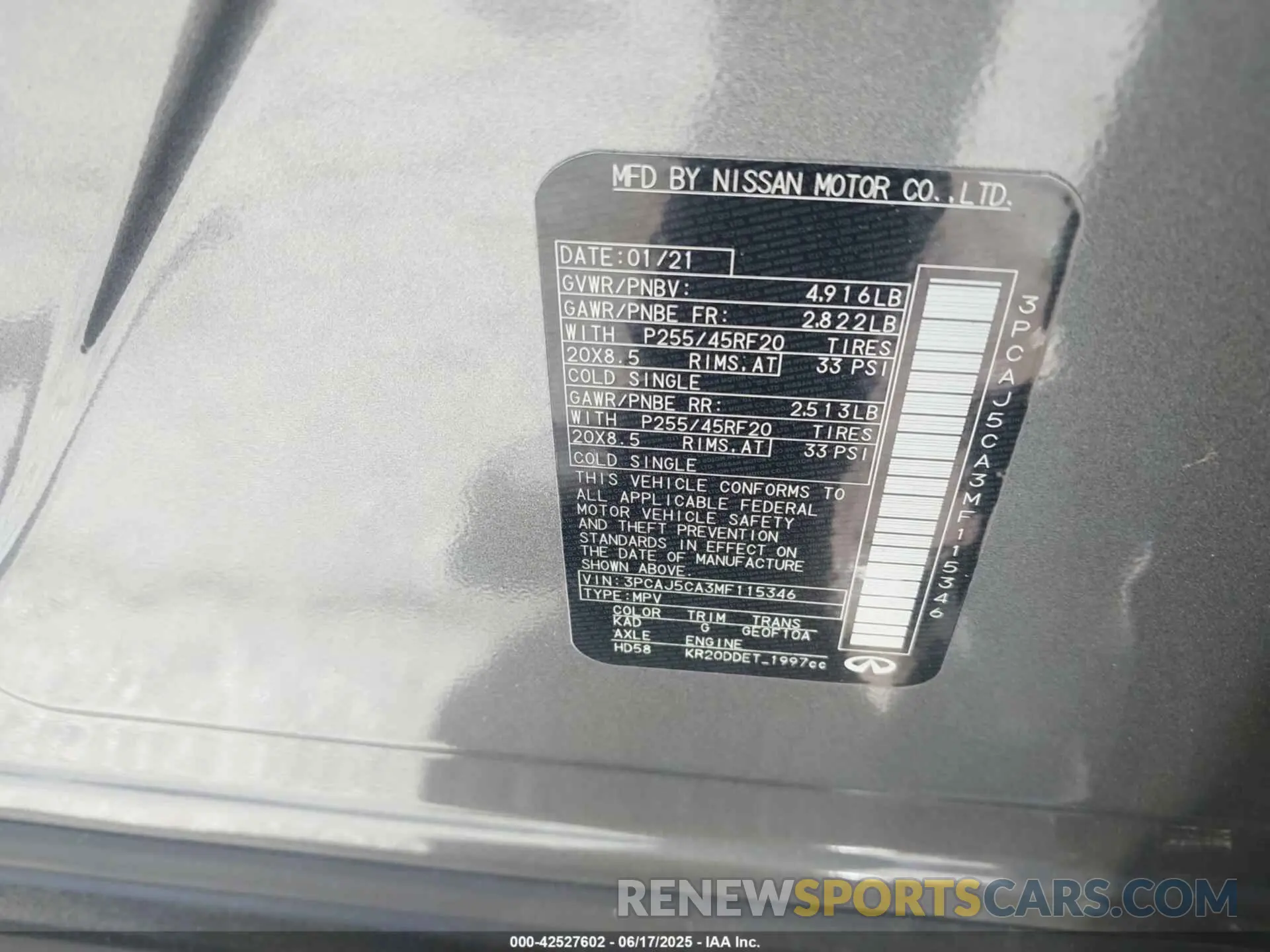 9 Фотография поврежденного автомобиля 3PCAJ5CA3MF115346 INFINITI QX50 2021