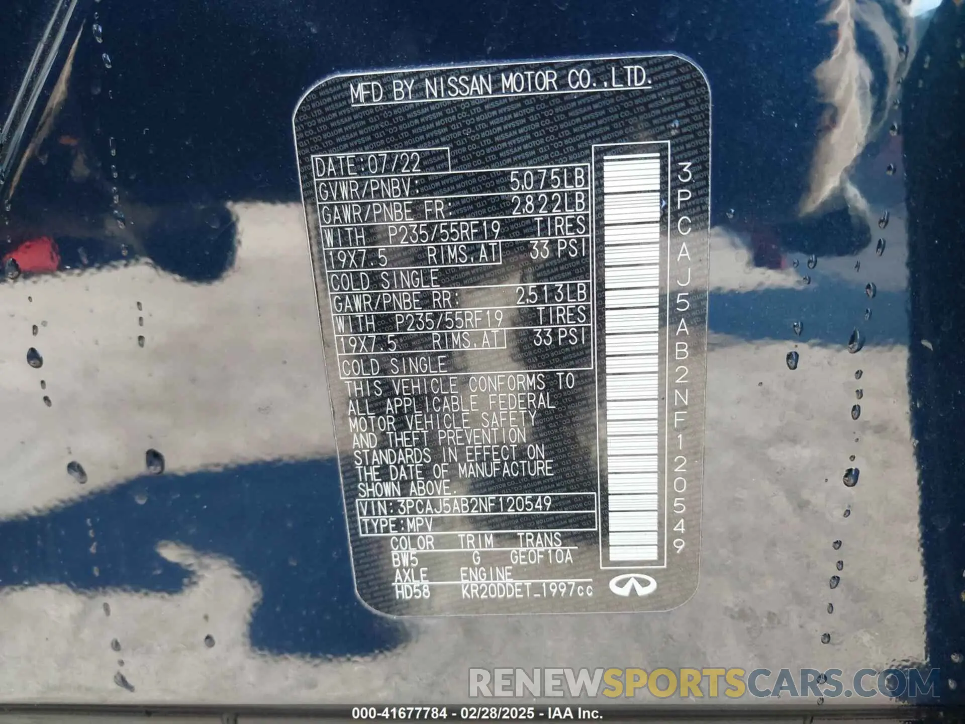 9 Photograph of a damaged car 3PCAJ5AB2NF120549 INFINITI QX50 2022