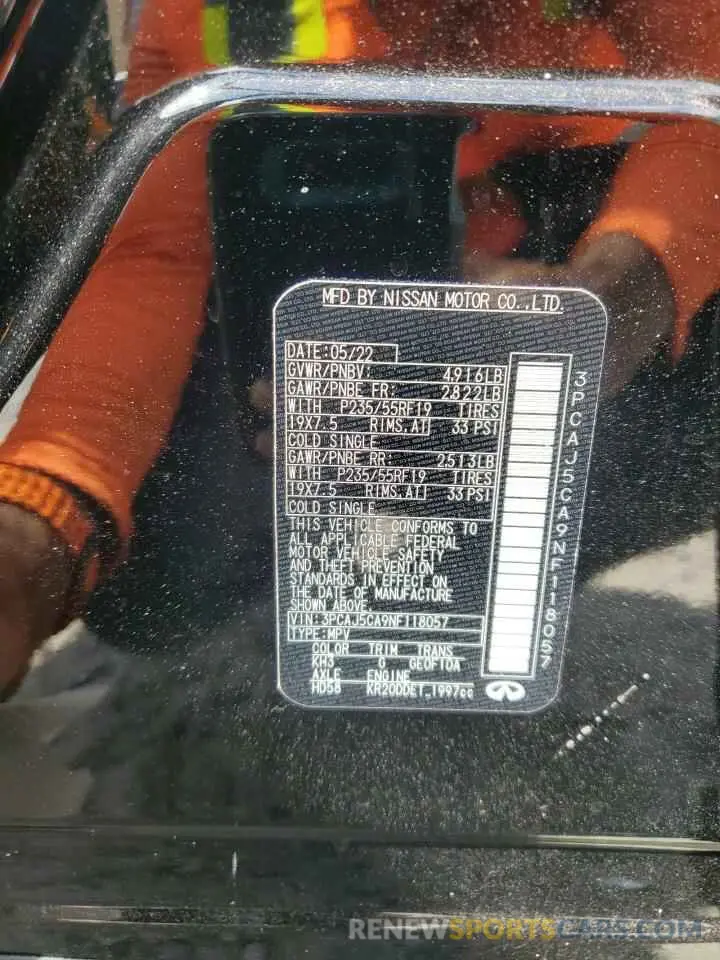 13 Photograph of a damaged car 3PCAJ5CA9NF118057 INFINITI QX50 2022
