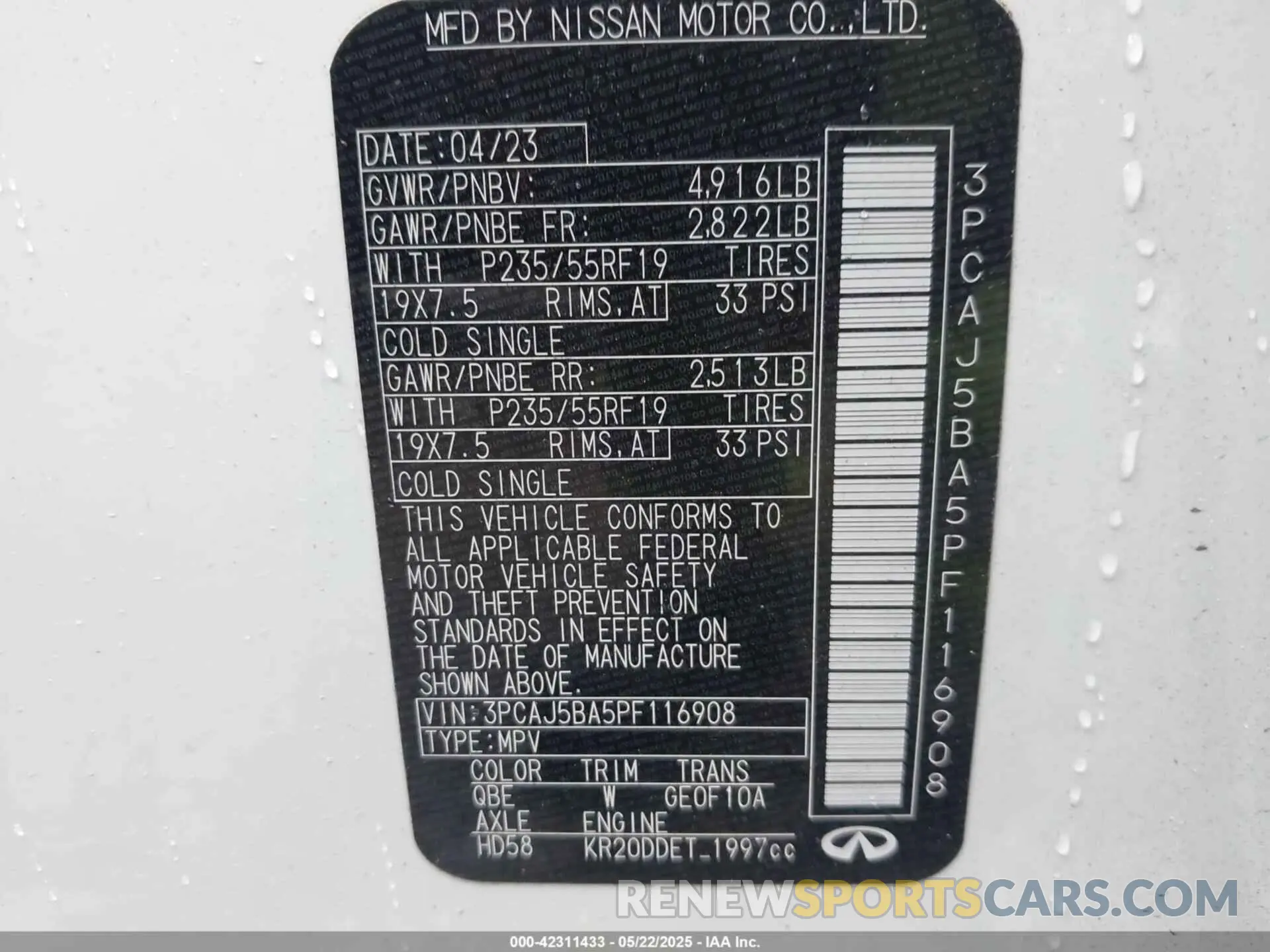 9 Фотография поврежденного автомобиля 3PCAJ5BA5PF116908 INFINITI QX50 2023
